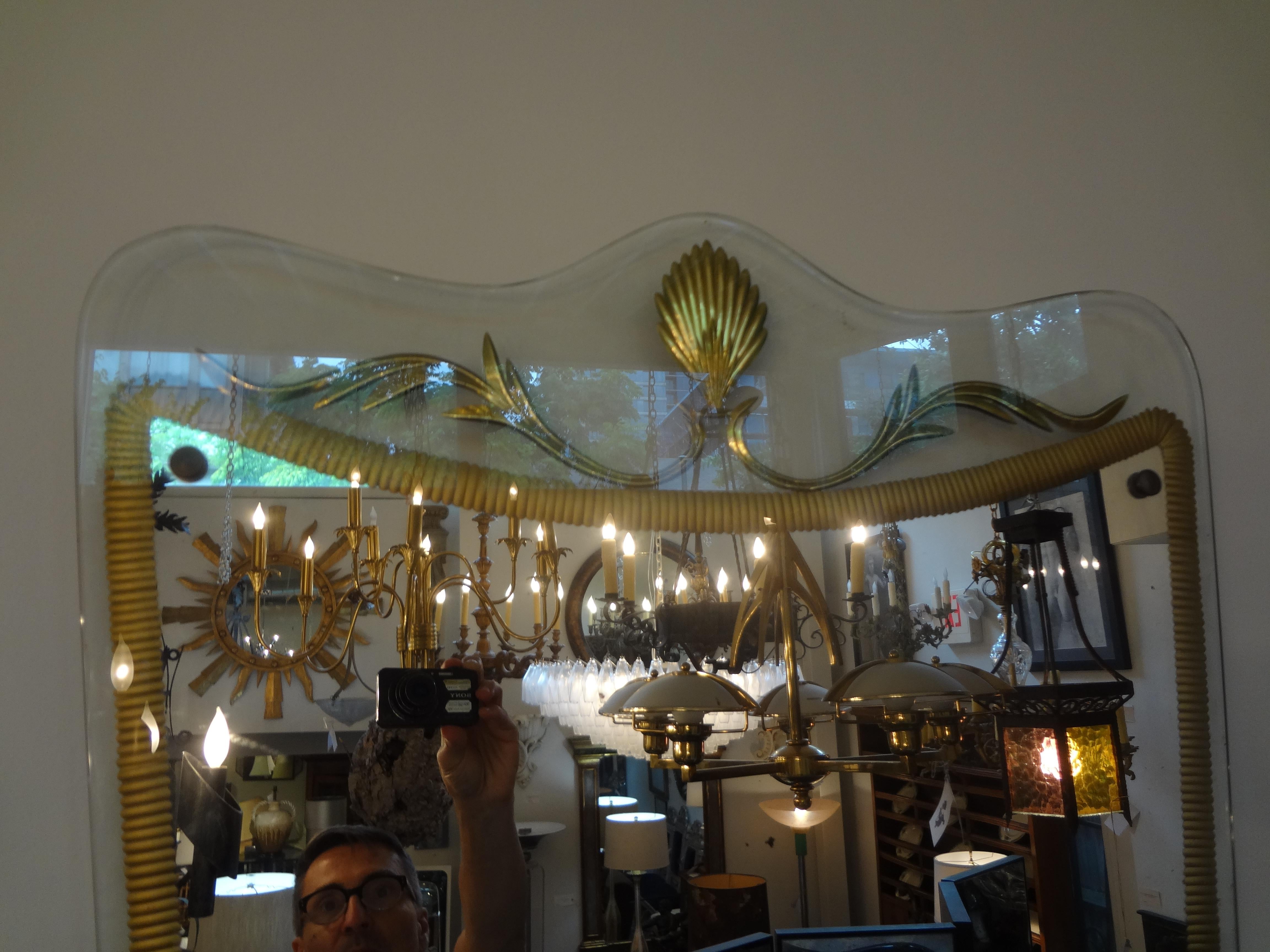 Italian Fontana Arte Style Midcentury Gilt Decorated Mirror In Good Condition In Houston, TX