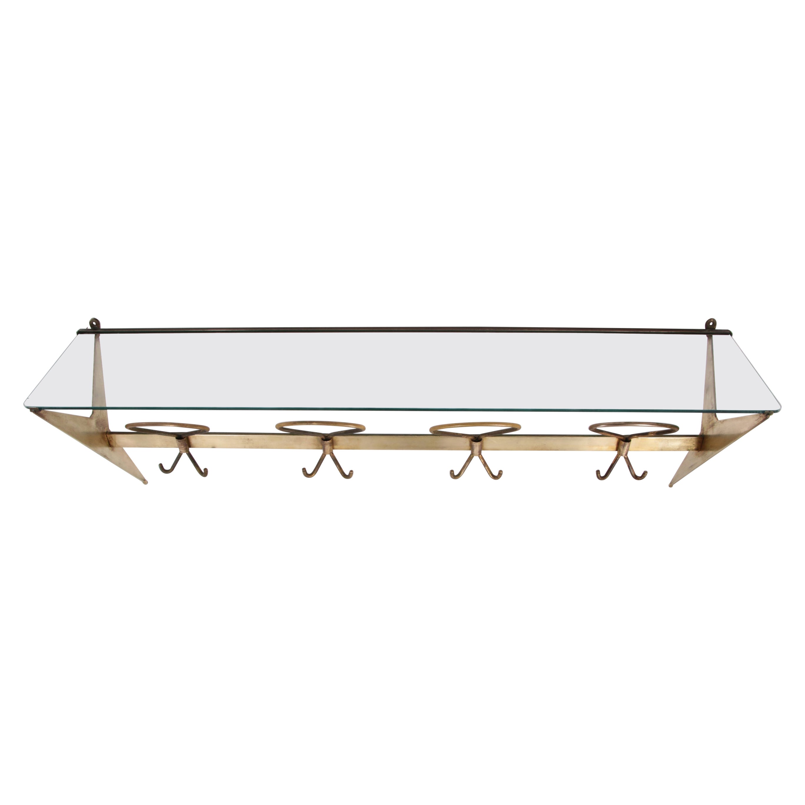 Porte-manteaux italien Fontana Arte en verre et laiton, années 1950