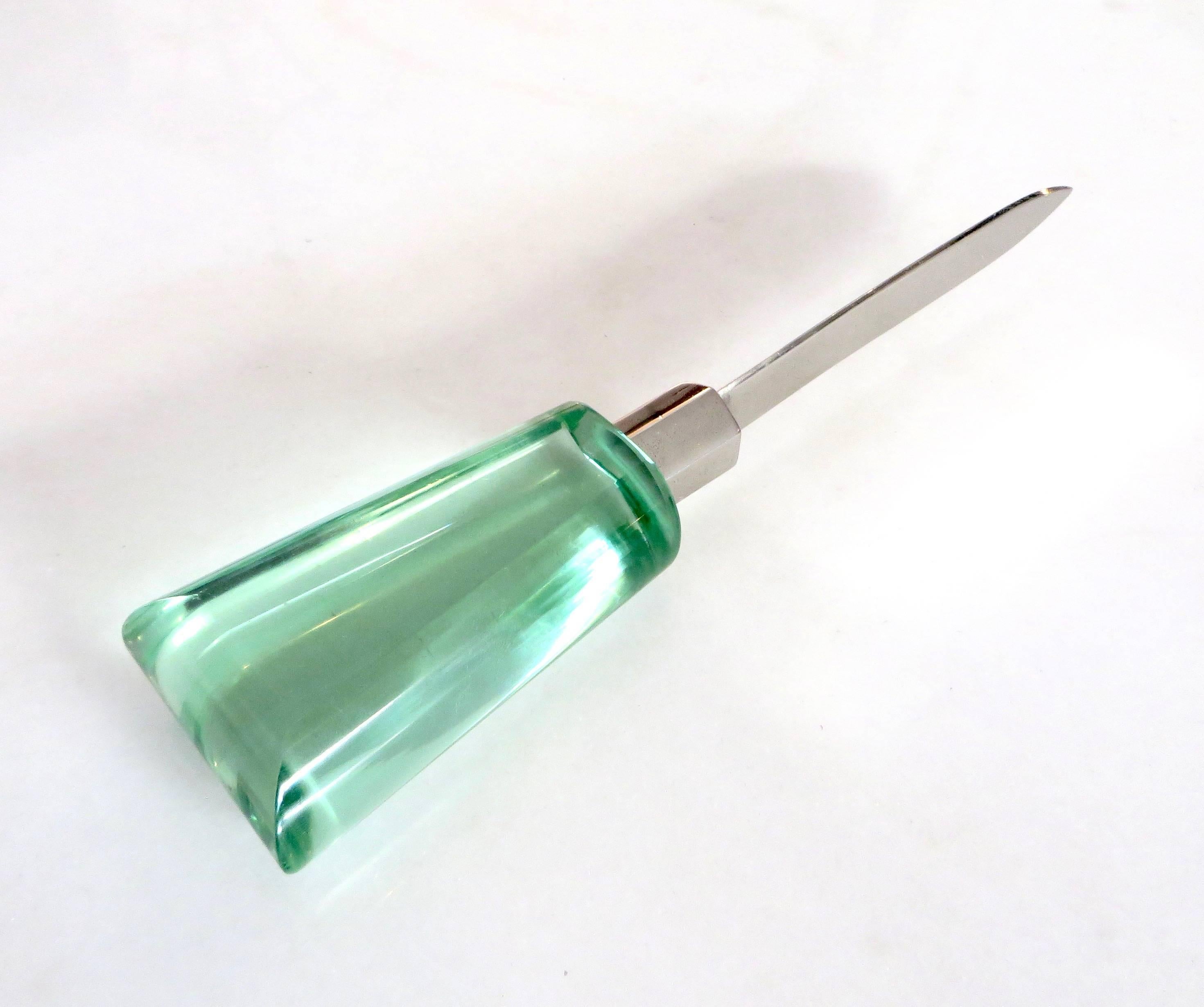 Mid-20th Century Italian Fontana Arte Glass Handled and Silver Plate Letter Opener