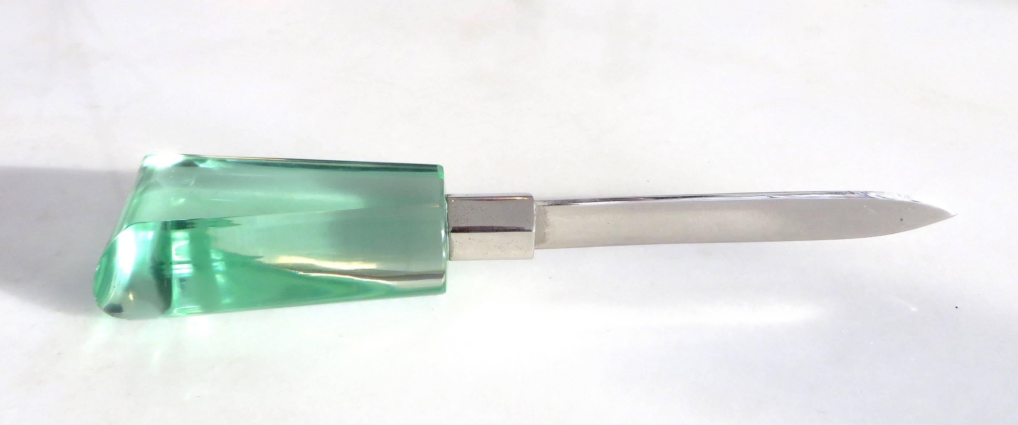 Italian Fontana Arte Glass Handled and Silver Plate Letter Opener 1