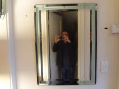 Italian Fontana Arte Inspired Beveled Mirror with Green Border