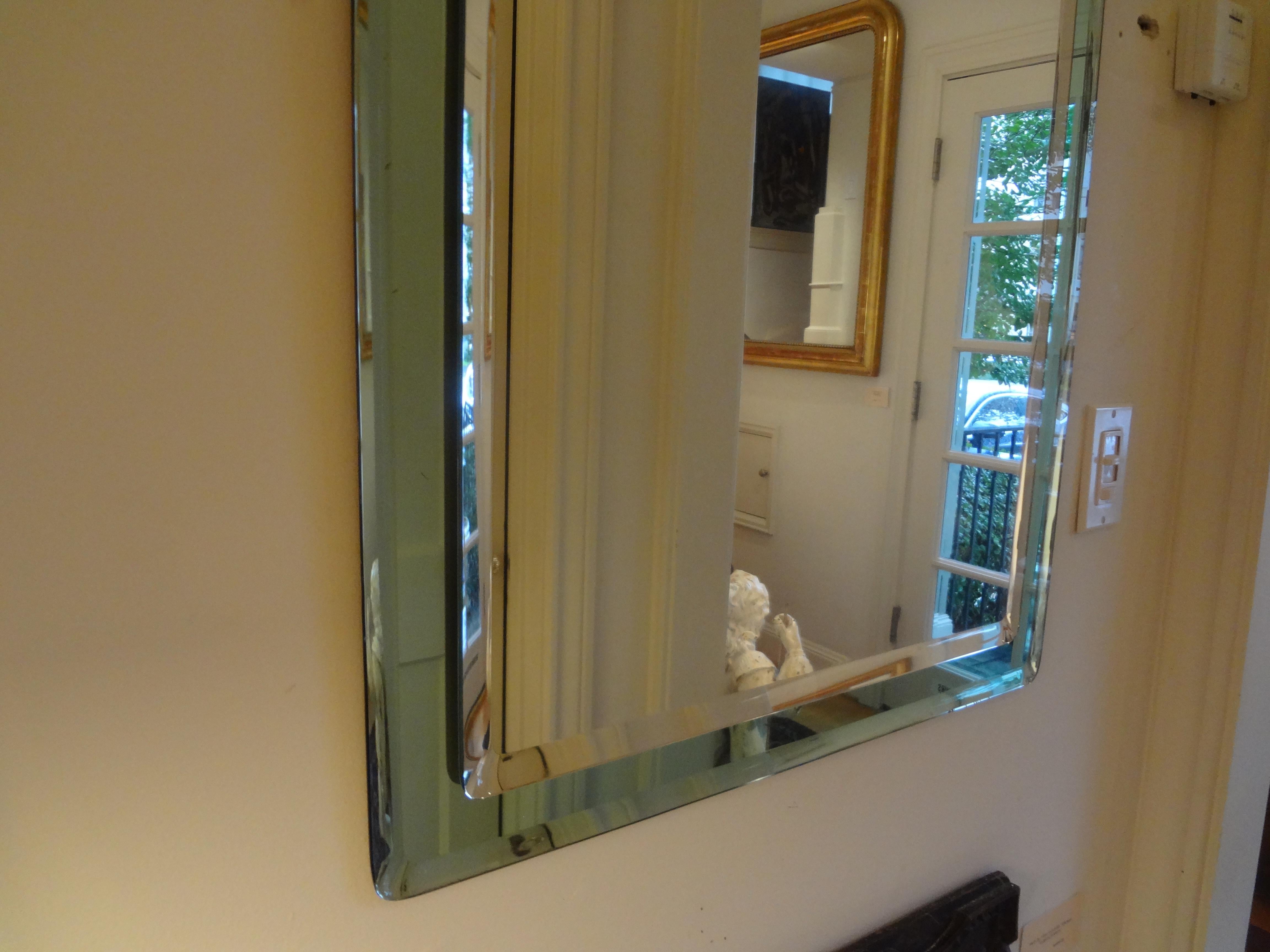 Italian Fontana Arte Inspired Beveled Mirror with Green Border 2