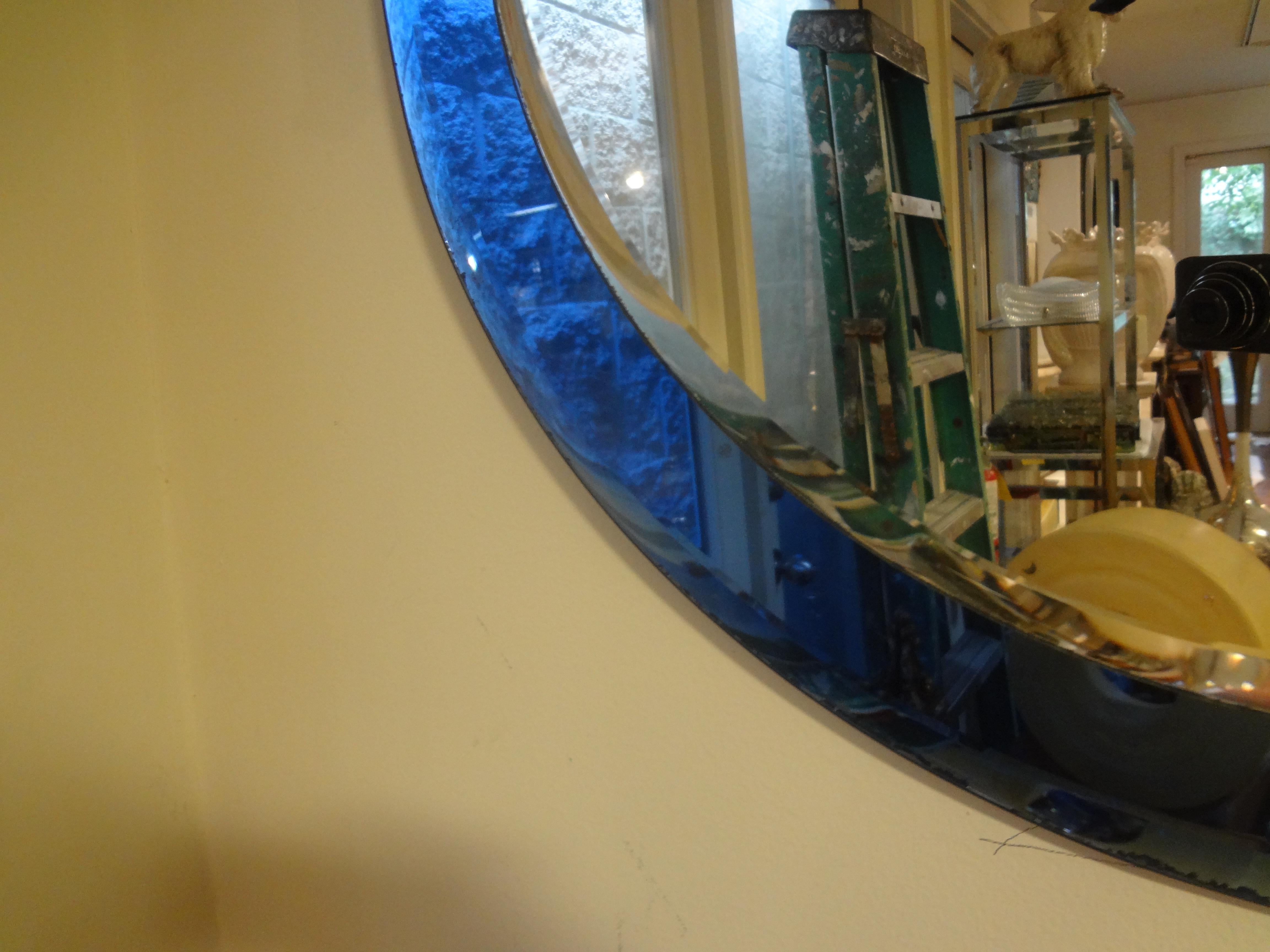 Italian Fontana Arte Inspired Blue Mirror In Good Condition For Sale In Houston, TX