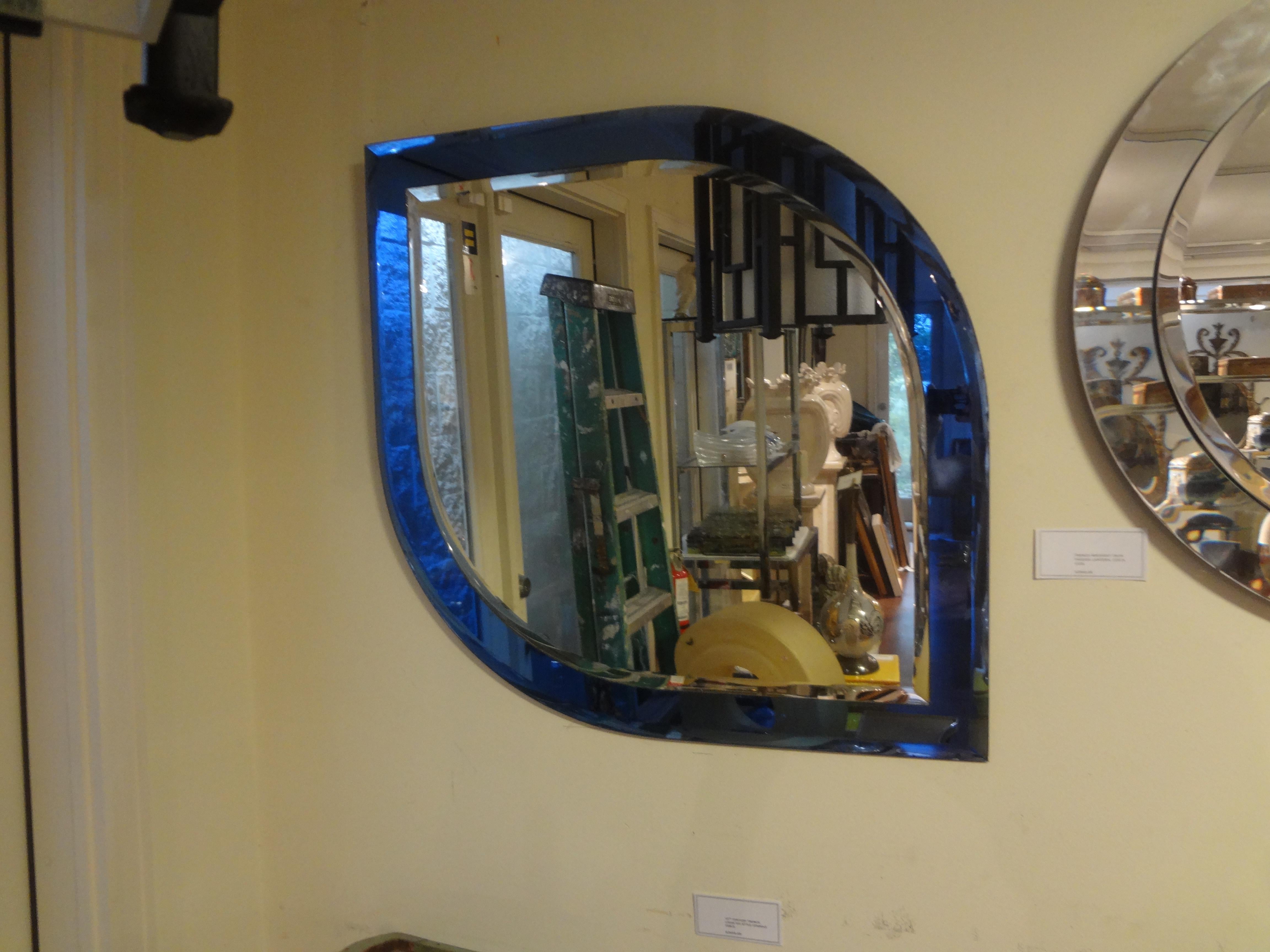 Italian Fontana Arte Inspired Blue Mirror For Sale 1