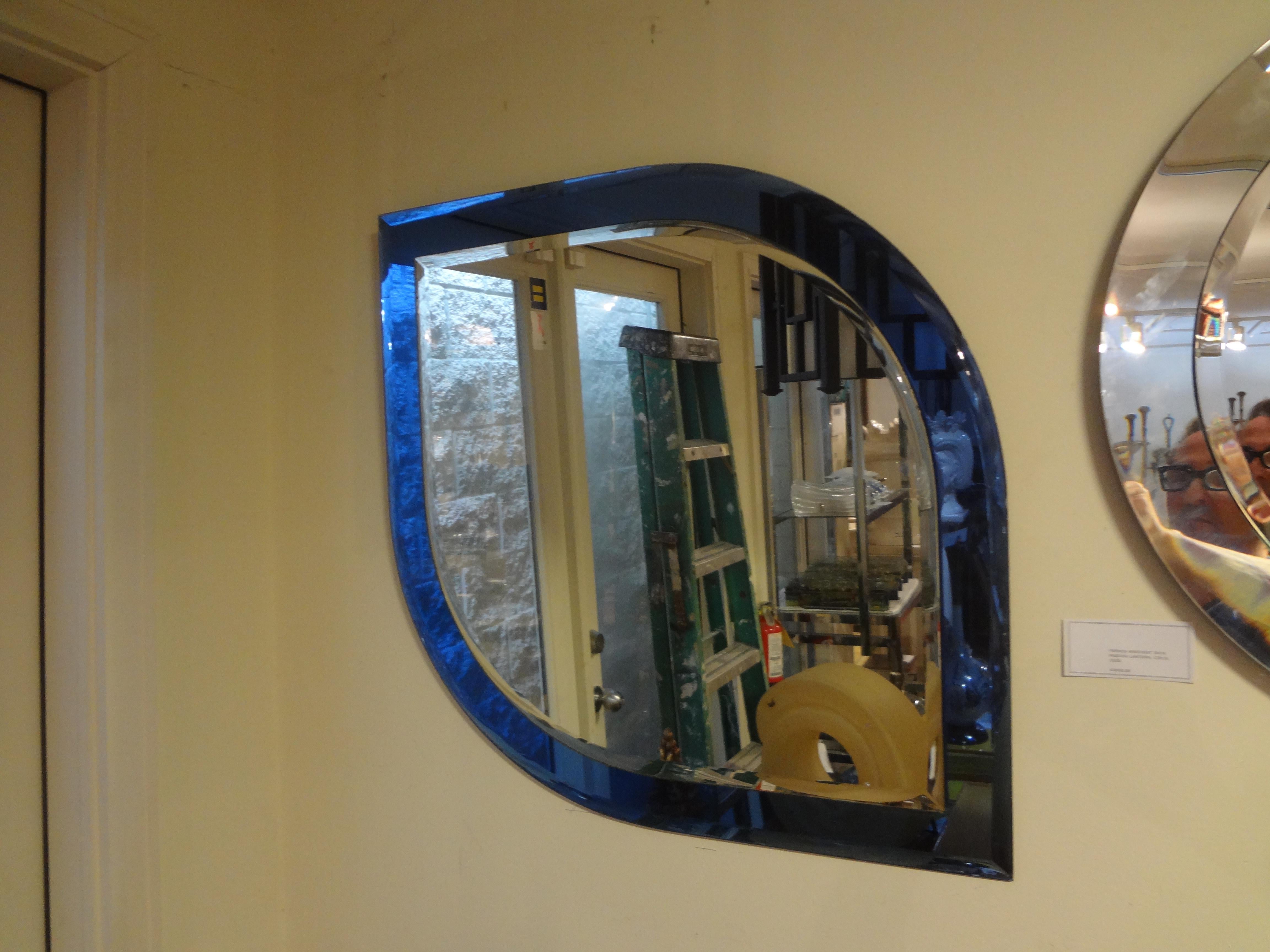 Italian Fontana Arte Inspired Blue Mirror For Sale 2
