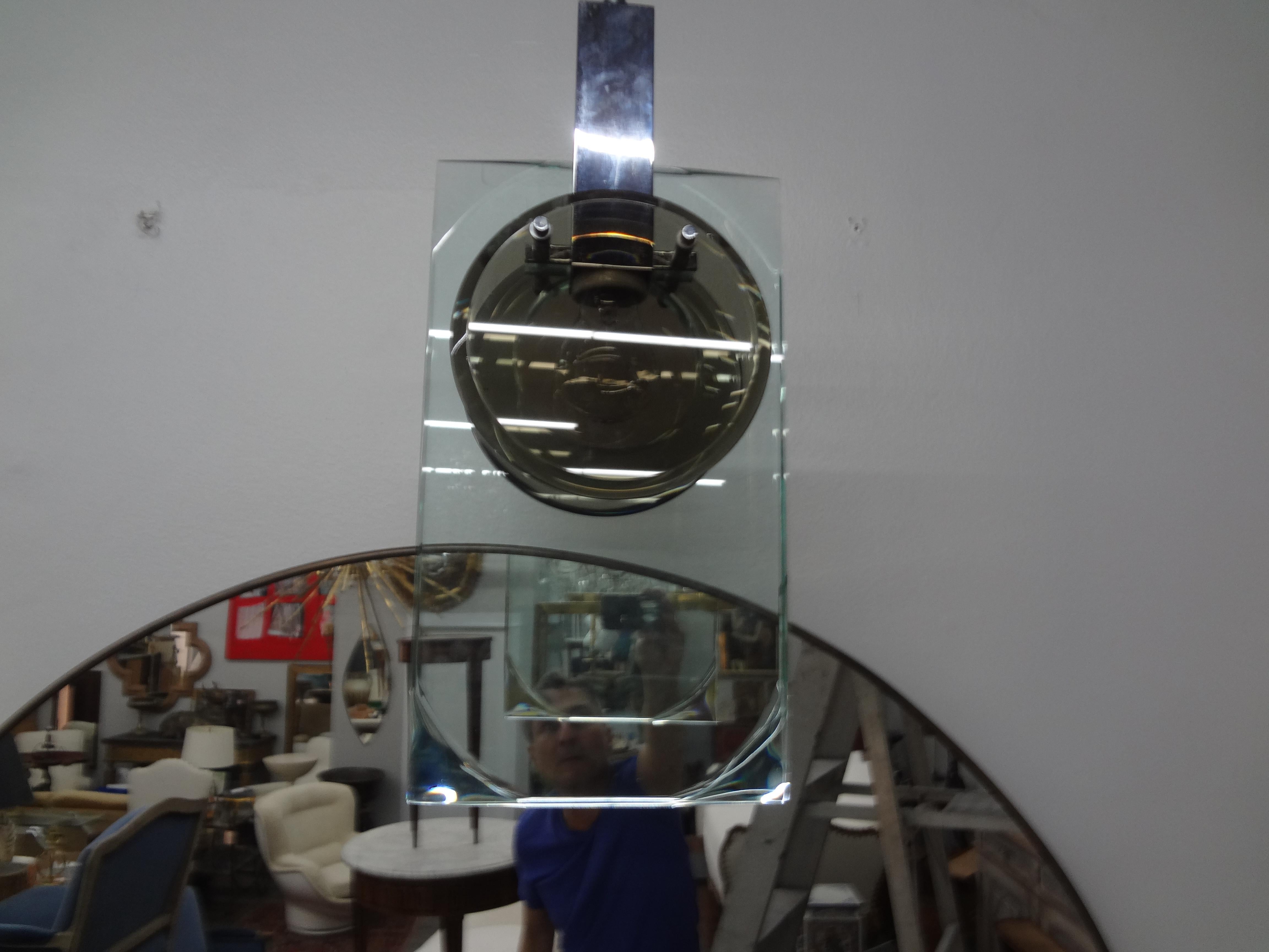 Italian Fontana Arte Inspired Chrome And Glass Pendant For Sale 6