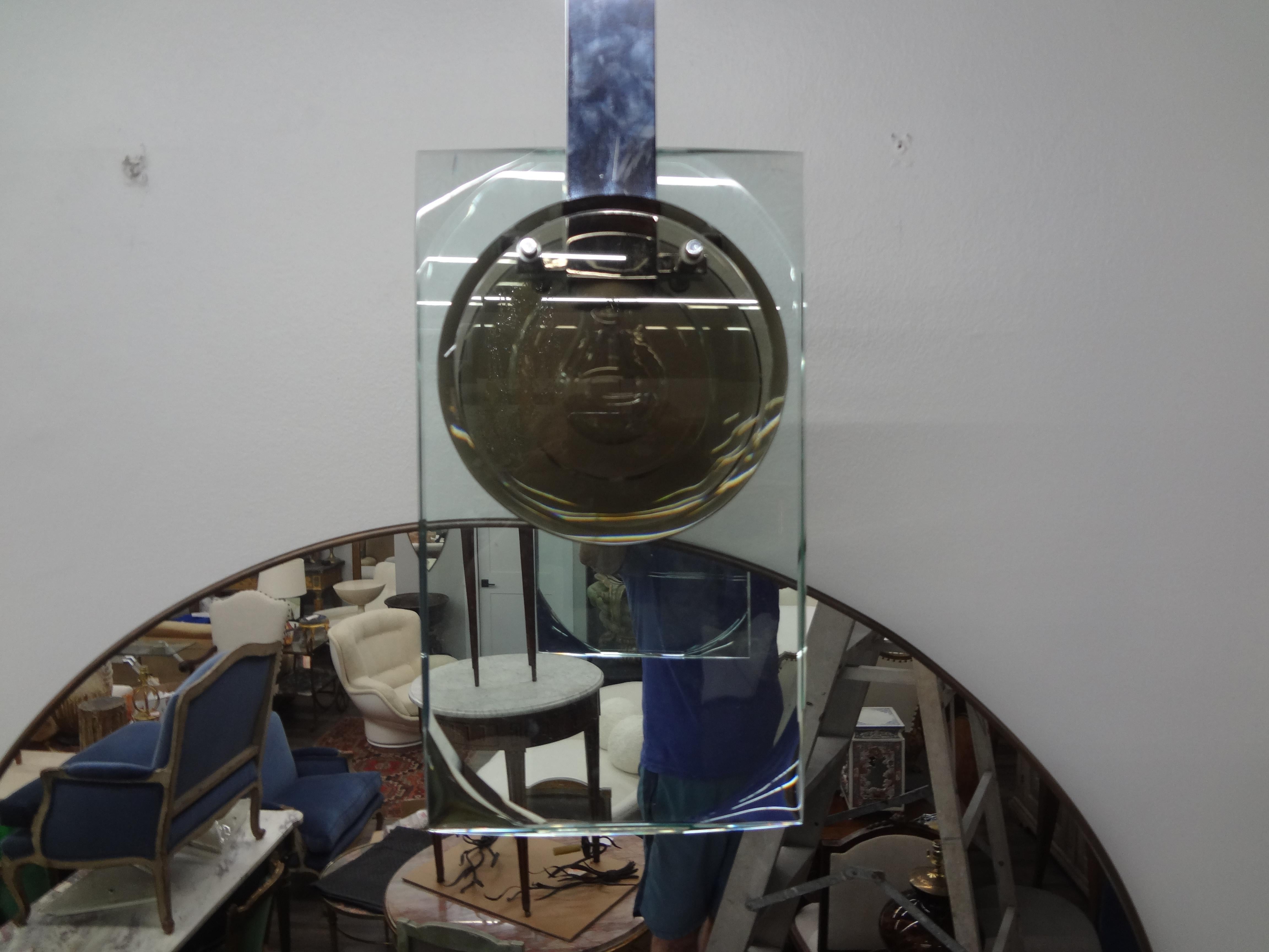 Italian Fontana Arte Inspired Chrome And Glass Pendant In Good Condition For Sale In Houston, TX