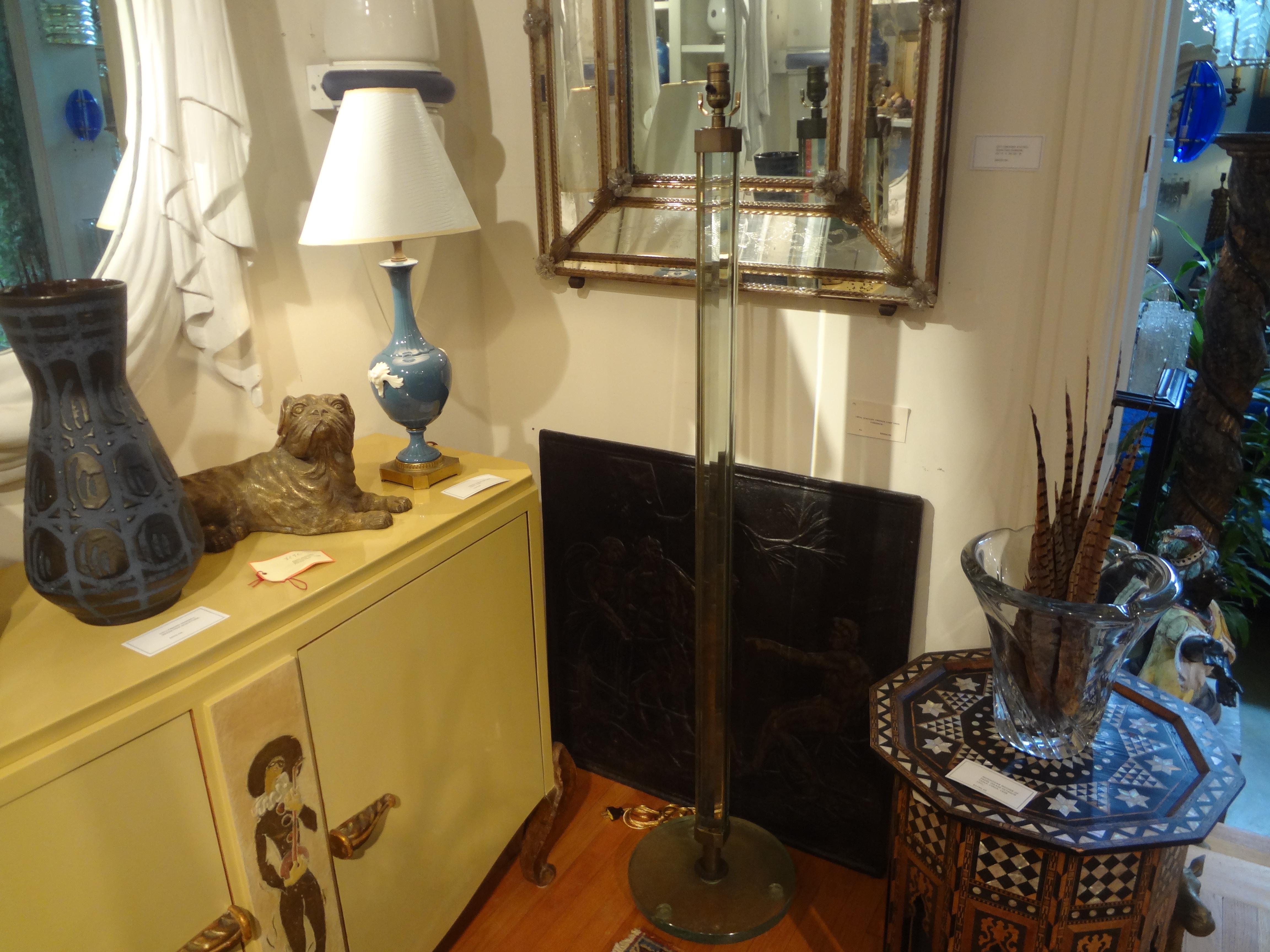 Italian Fontana Arte Inspired Glass And Bronze Floor Lamp For Sale 5