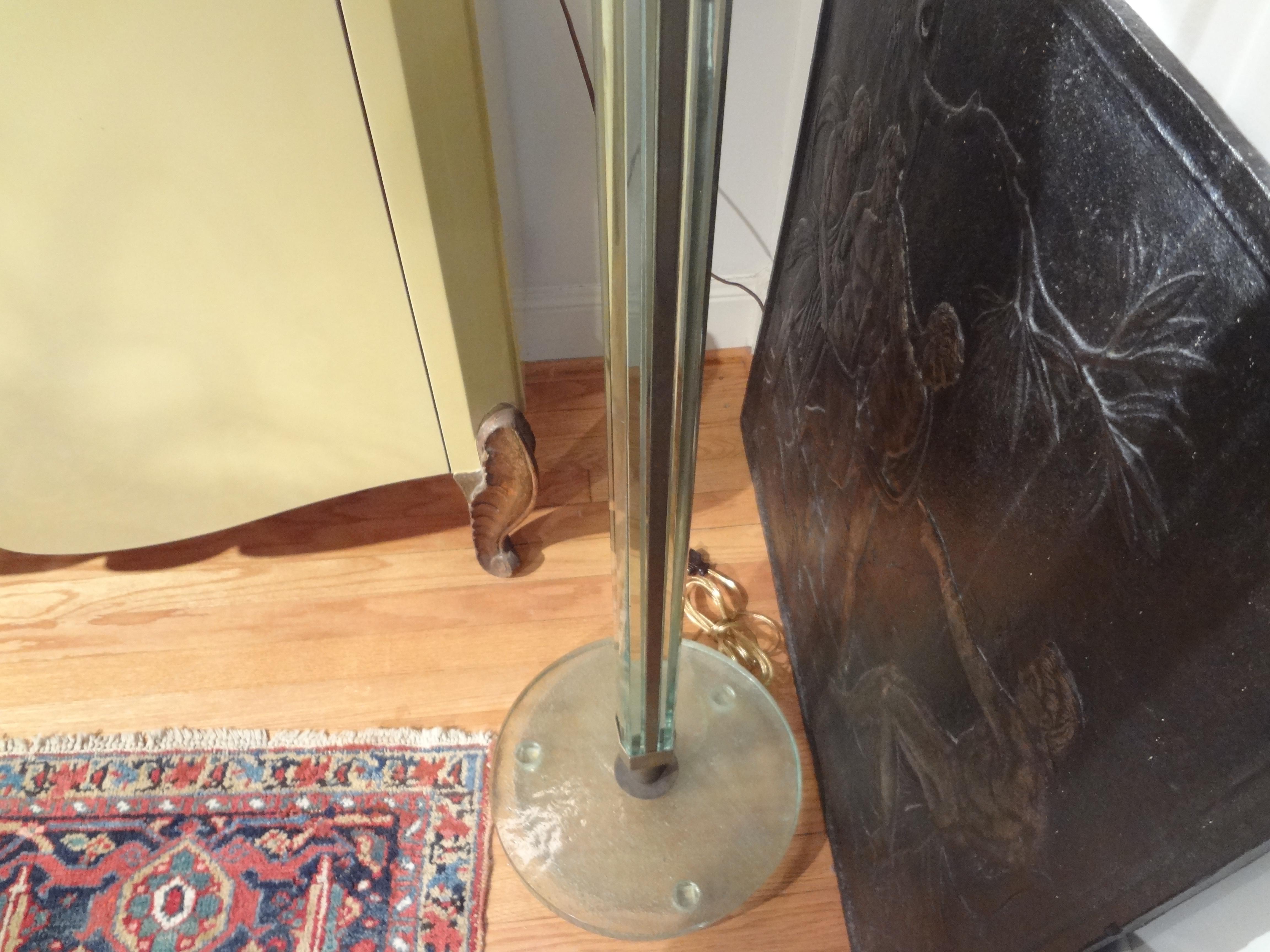 Italian Fontana Arte Inspired Glass And Bronze Floor Lamp In Good Condition For Sale In Houston, TX