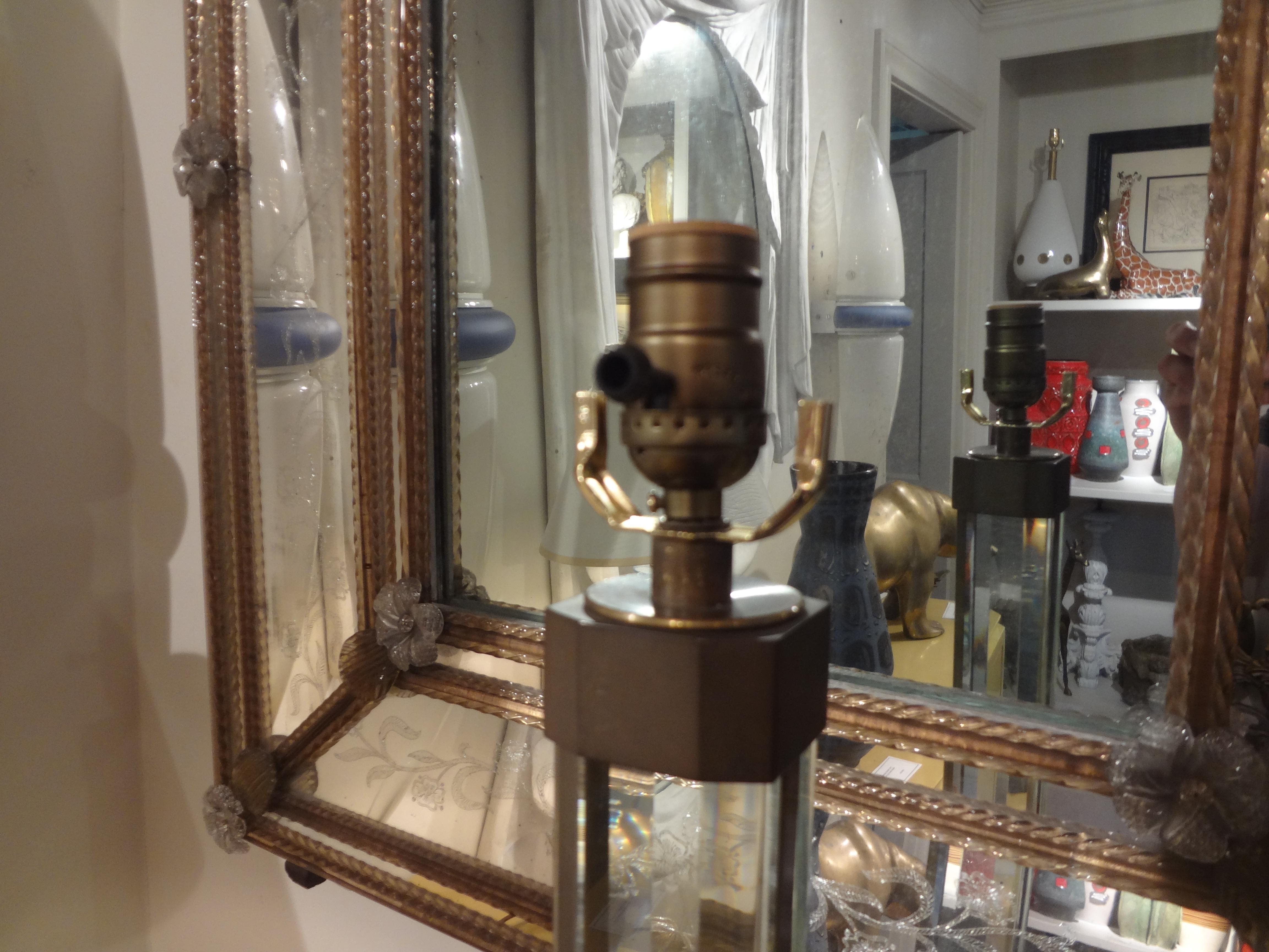 Italian Fontana Arte Inspired Glass And Bronze Floor Lamp For Sale 1