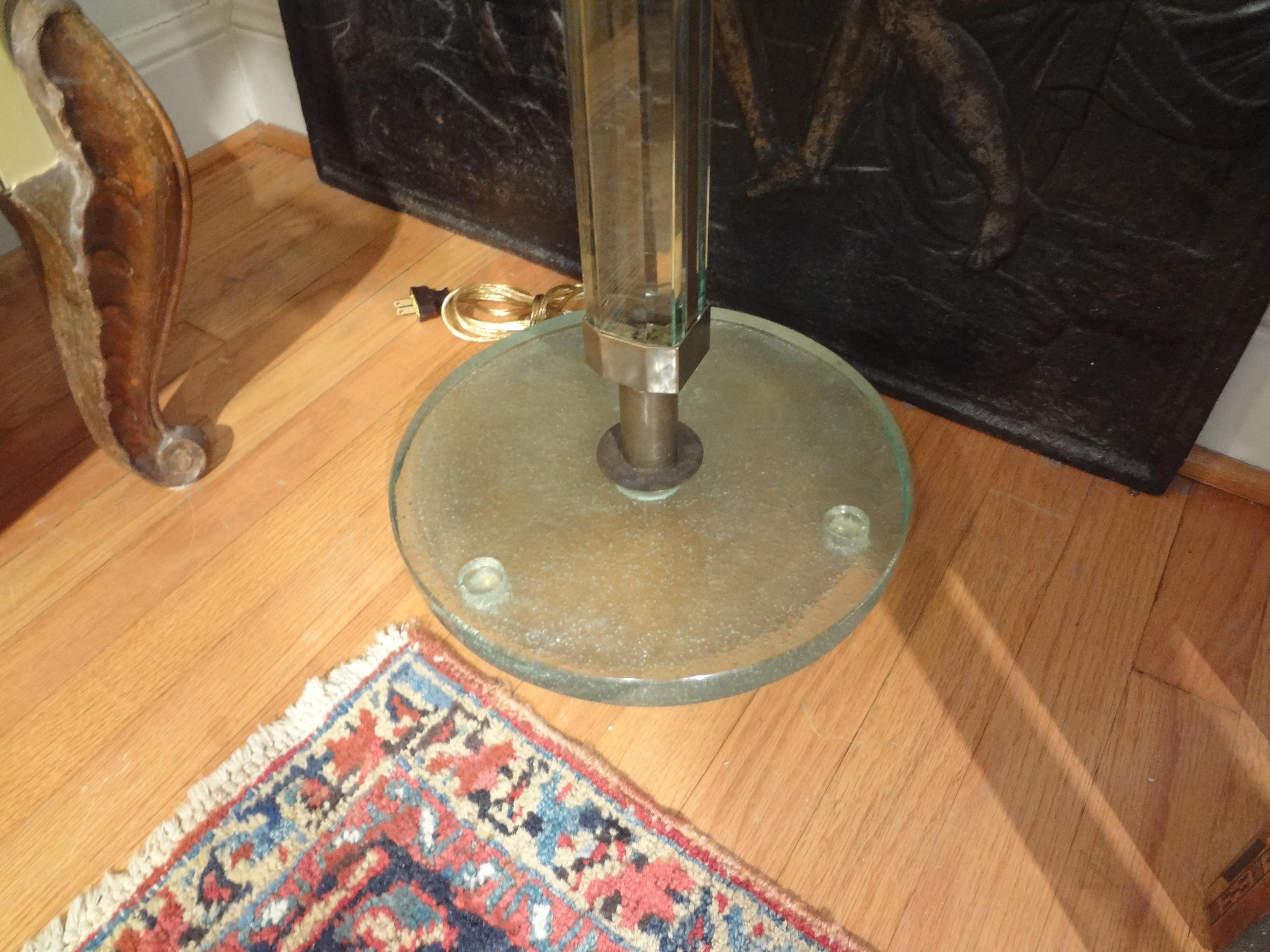 Italian Fontana Arte Inspired Glass And Bronze Floor Lamp For Sale 2