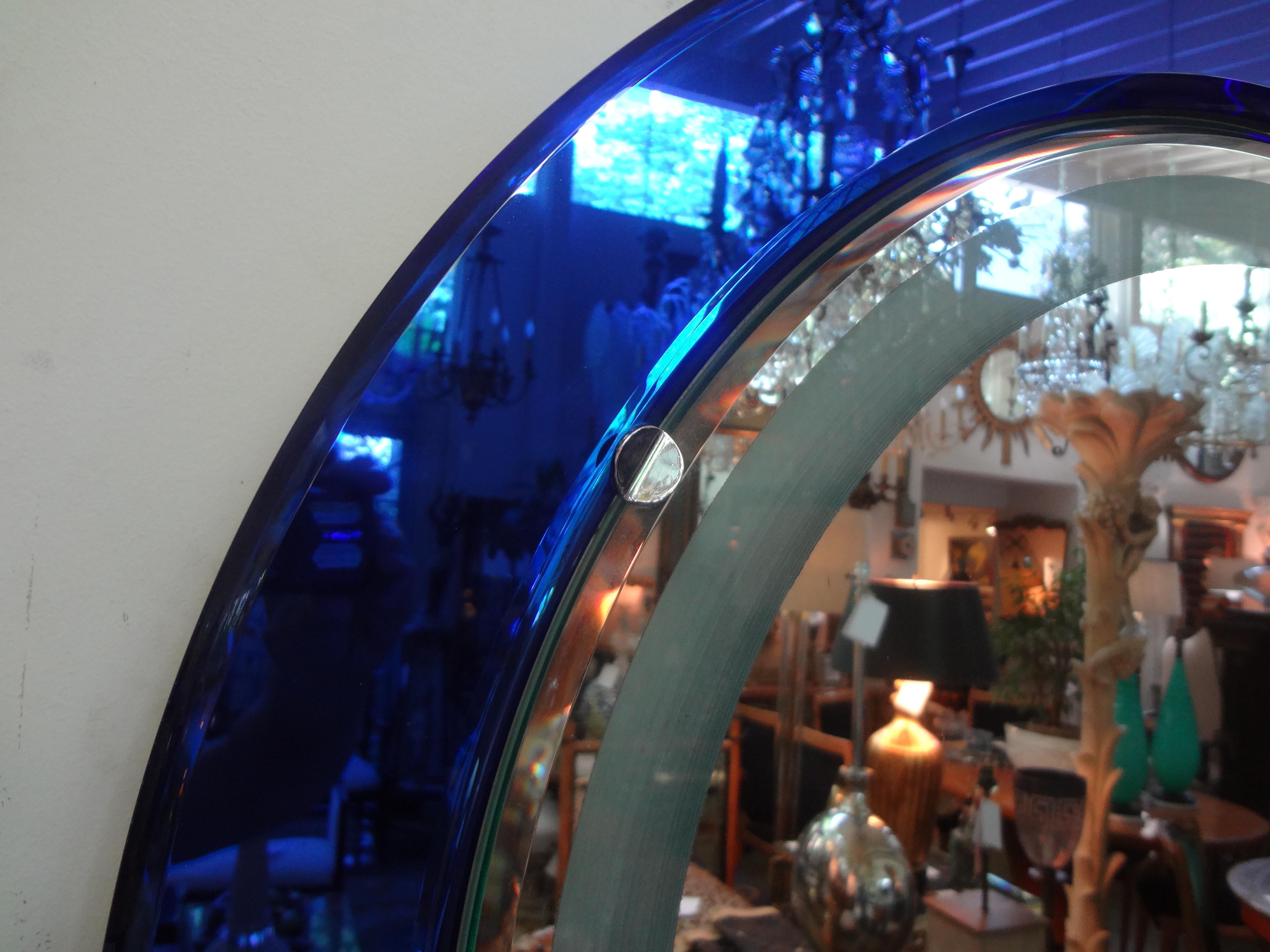 Italian Fontana Arte Style Cobalt Blue Backlit Mirror In Good Condition In Houston, TX