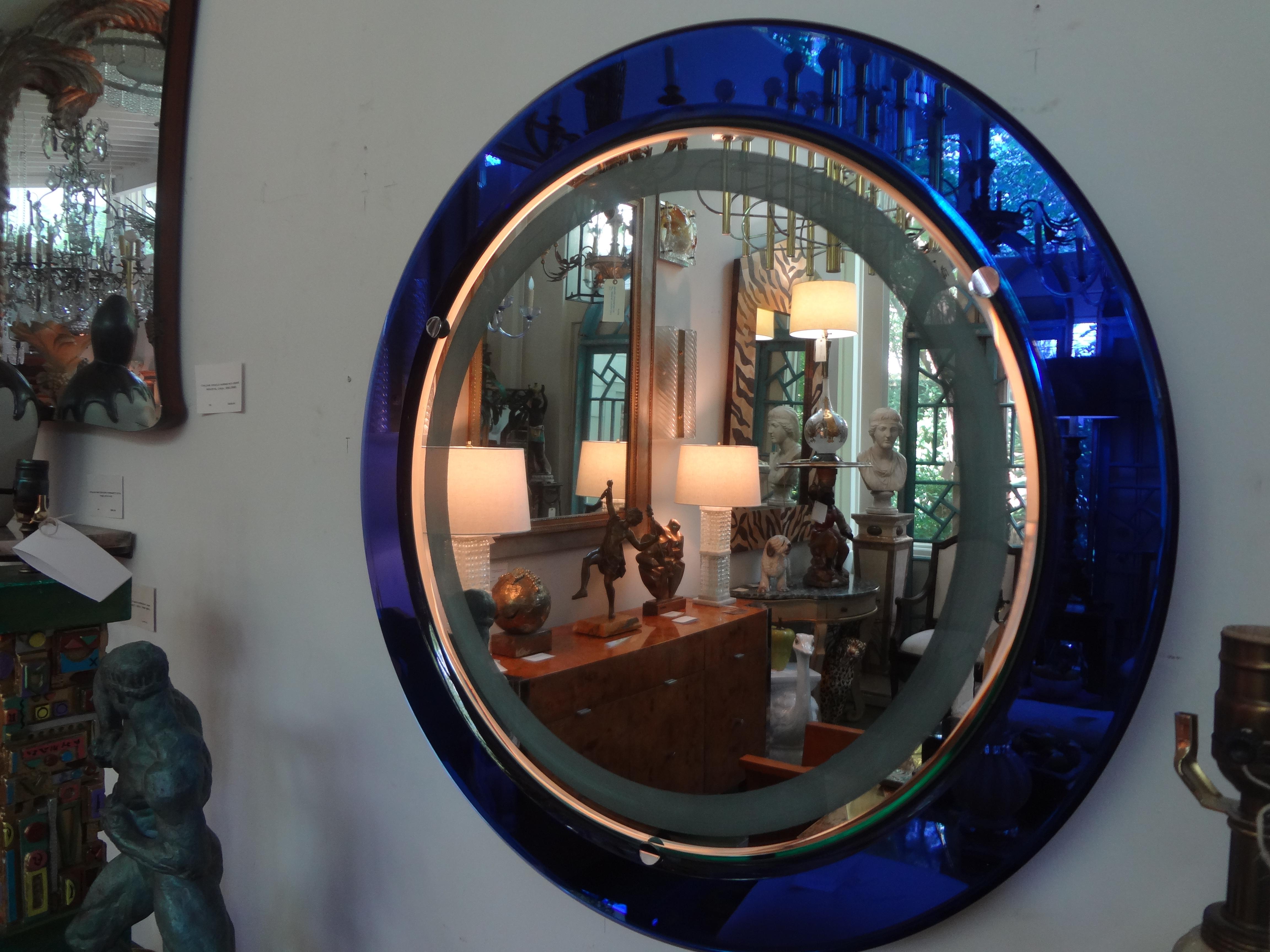 Mid-20th Century Italian Fontana Arte Style Cobalt Blue Backlit Mirror