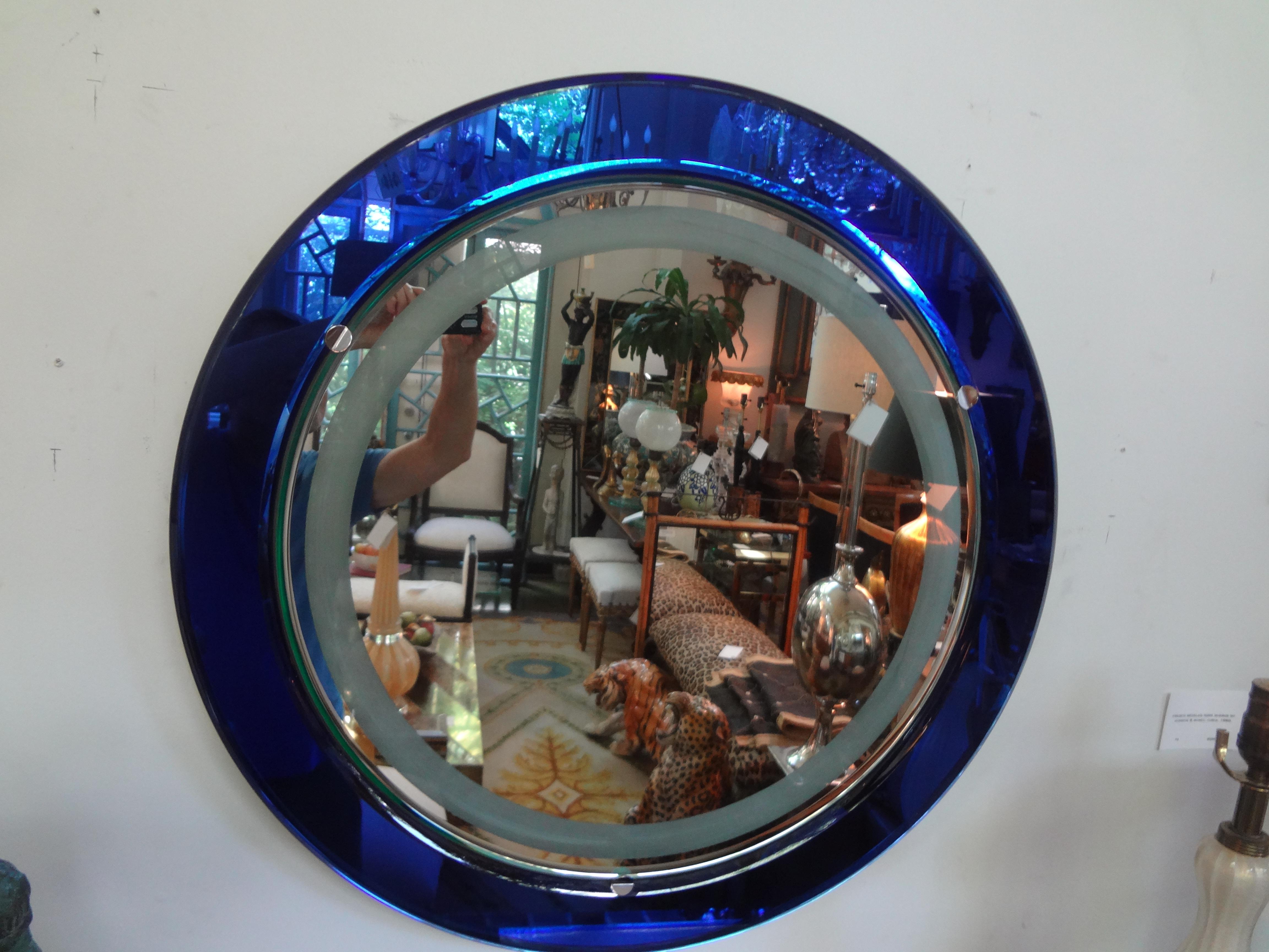Italian Fontana Arte Style Cobalt Blue Backlit Mirror 2