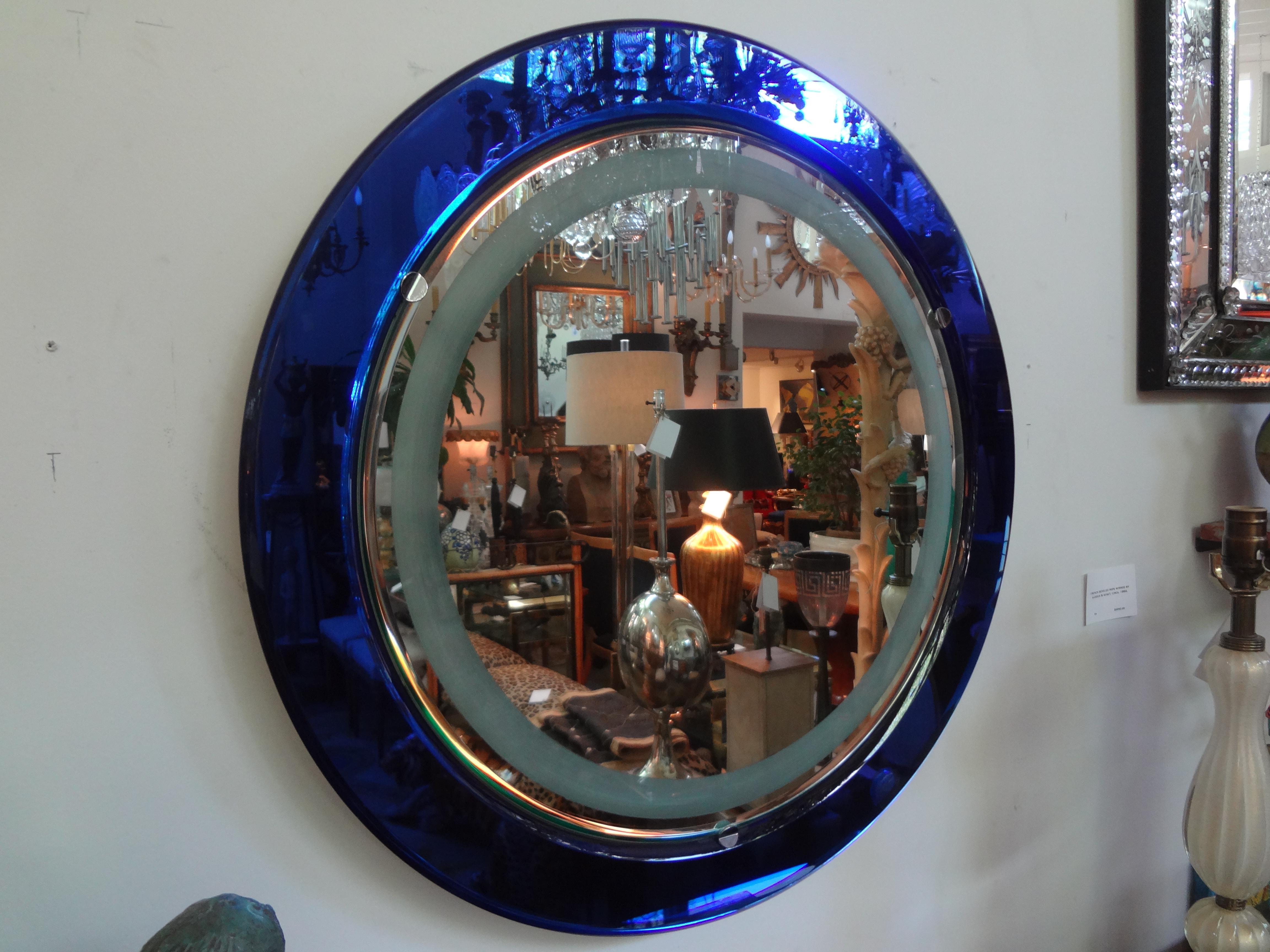 Italian Fontana Arte Style Cobalt Blue Backlit Mirror 4