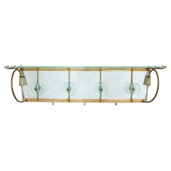 Italian Fontana Arte Style Brass + Glass Wall Mounted Coat Rack, 1950s