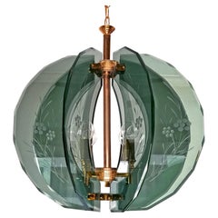 Vintage Gino Paroldo Chandelier with Brass and Smoked Hand Cut Glass, 1950s