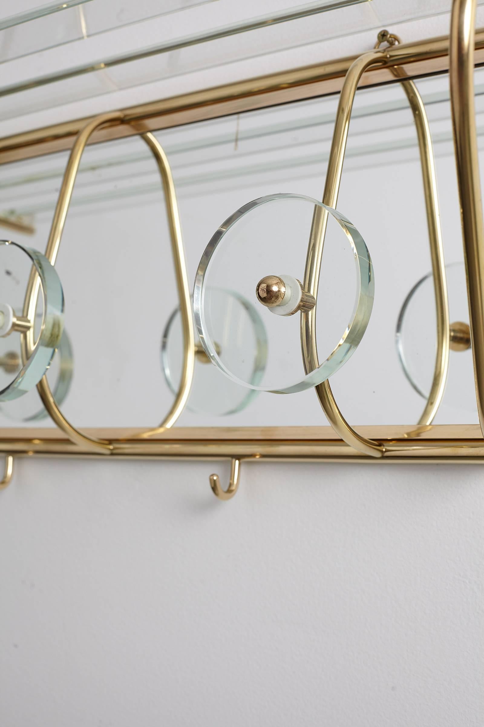 Italian Fontana Arte Style Glass and Brass Coat Rack In Good Condition In Beverly Hills, CA