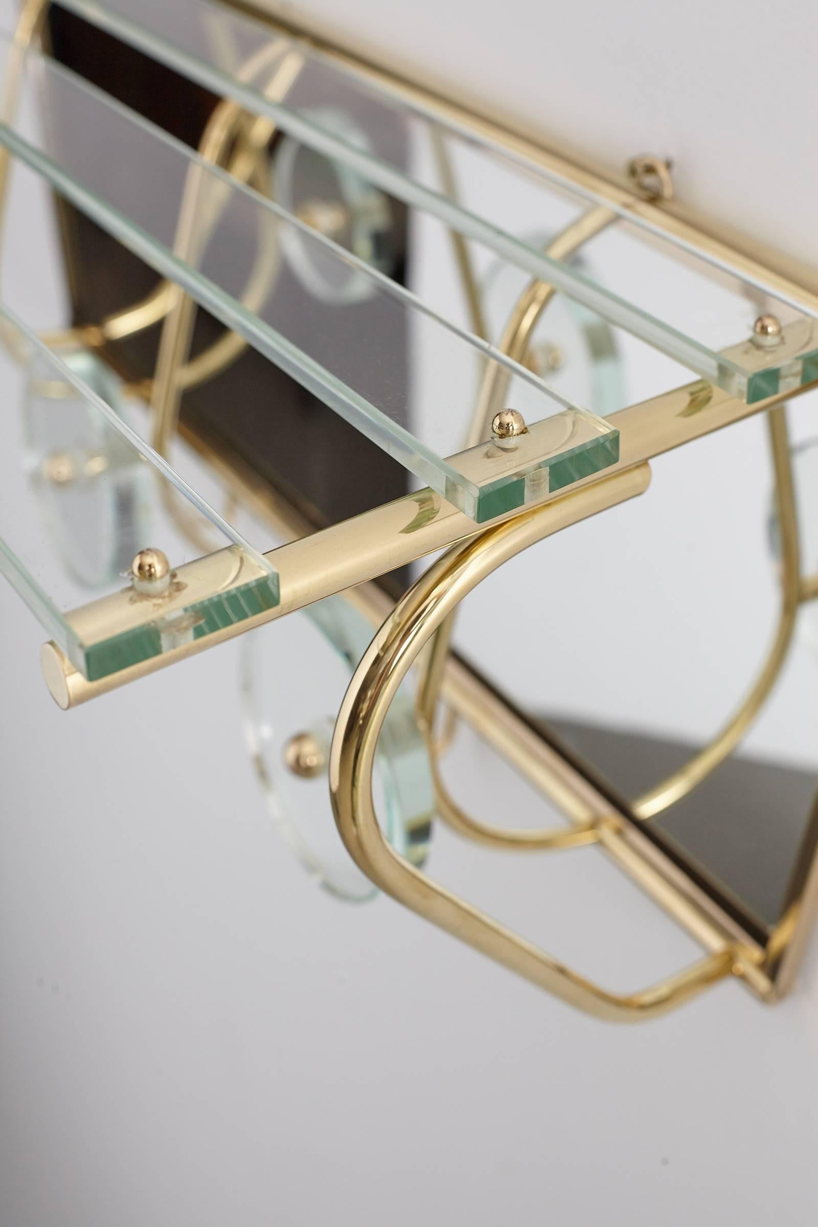 20th Century Italian Fontana Arte Style Glass and Brass Coat Rack