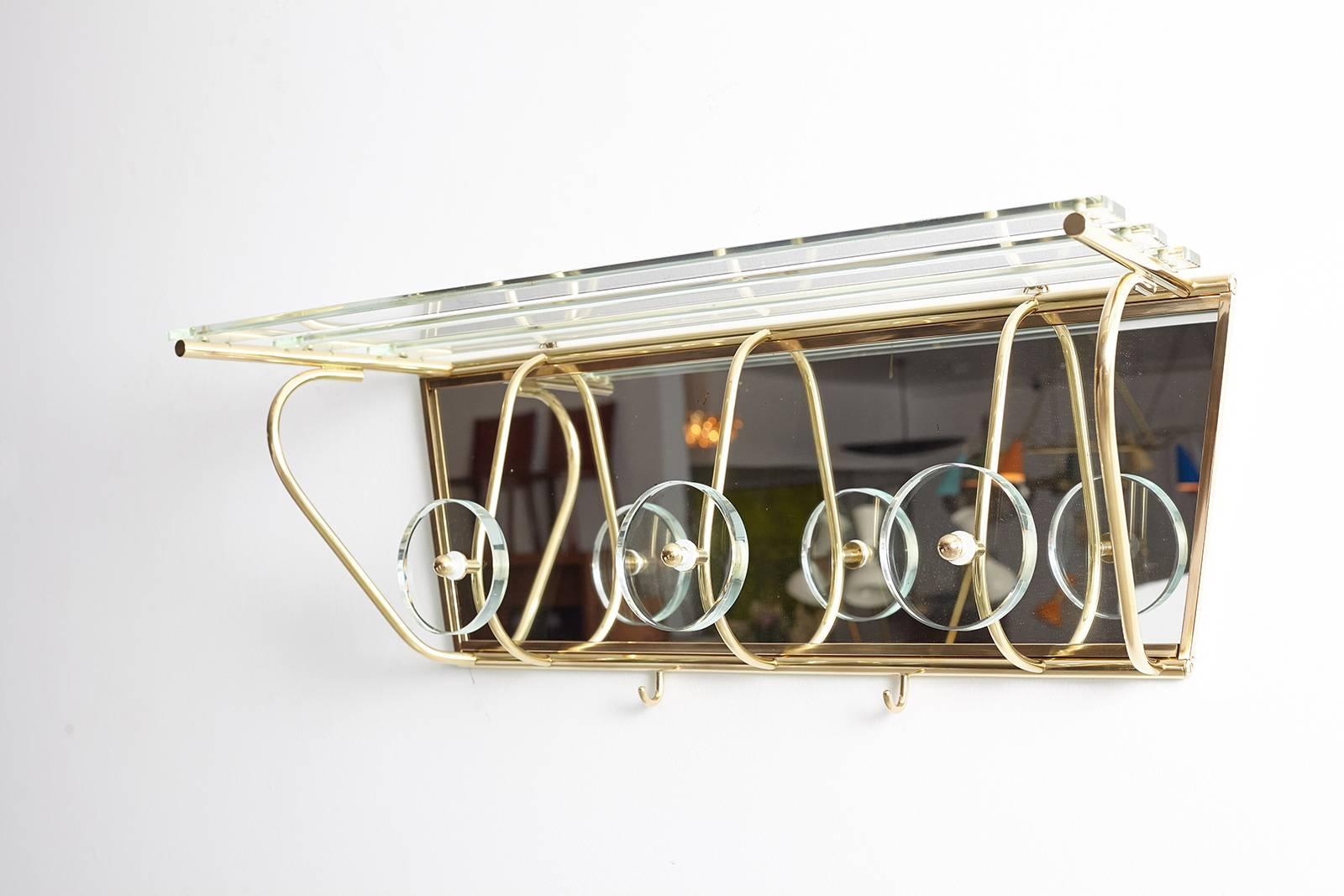 Italian Fontana Arte Style Glass and Brass Coat Rack 3