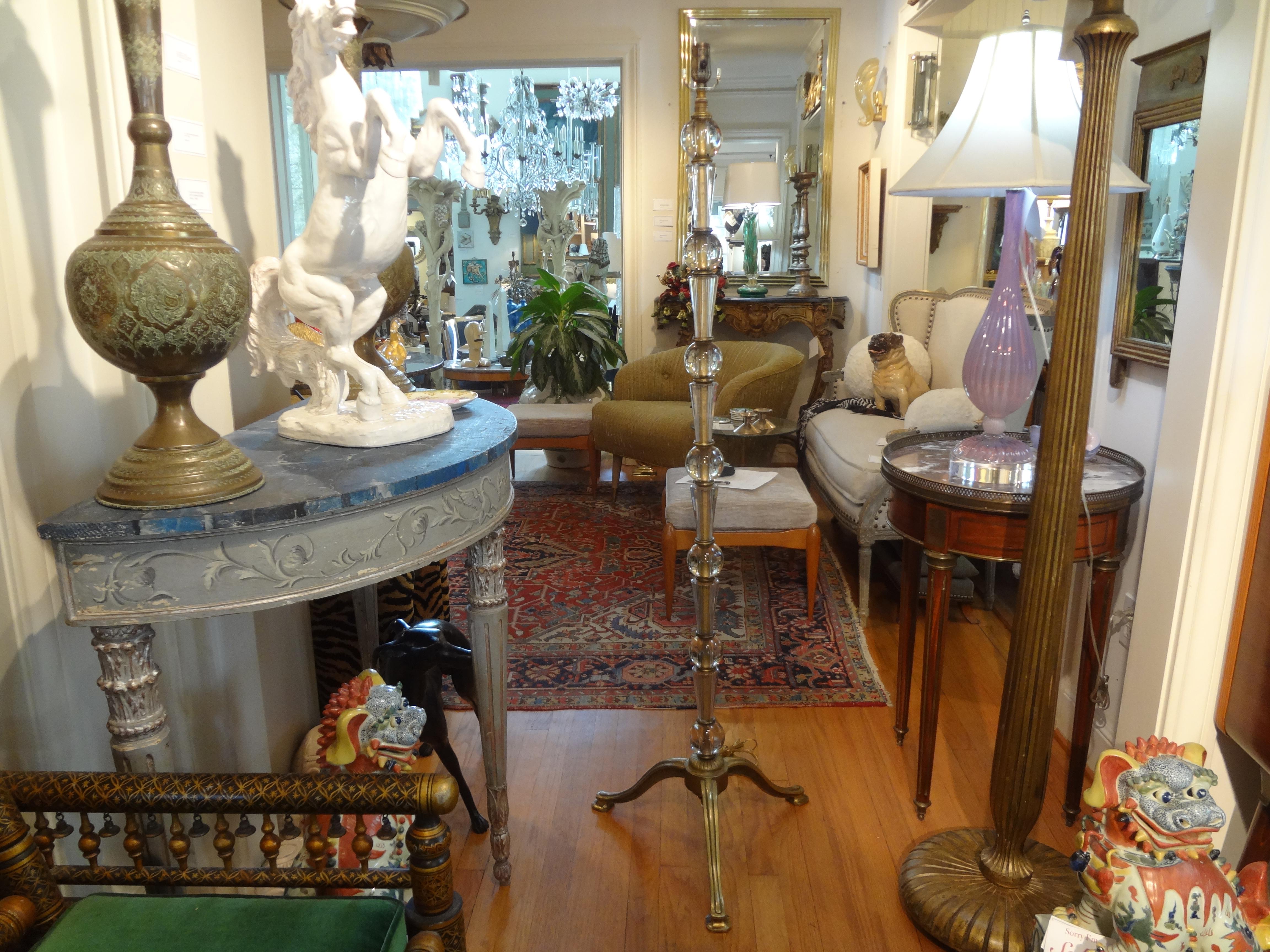 Mid-Century Modern Italian Fontana Arte Style Glass and Bronze Floor Lamp For Sale