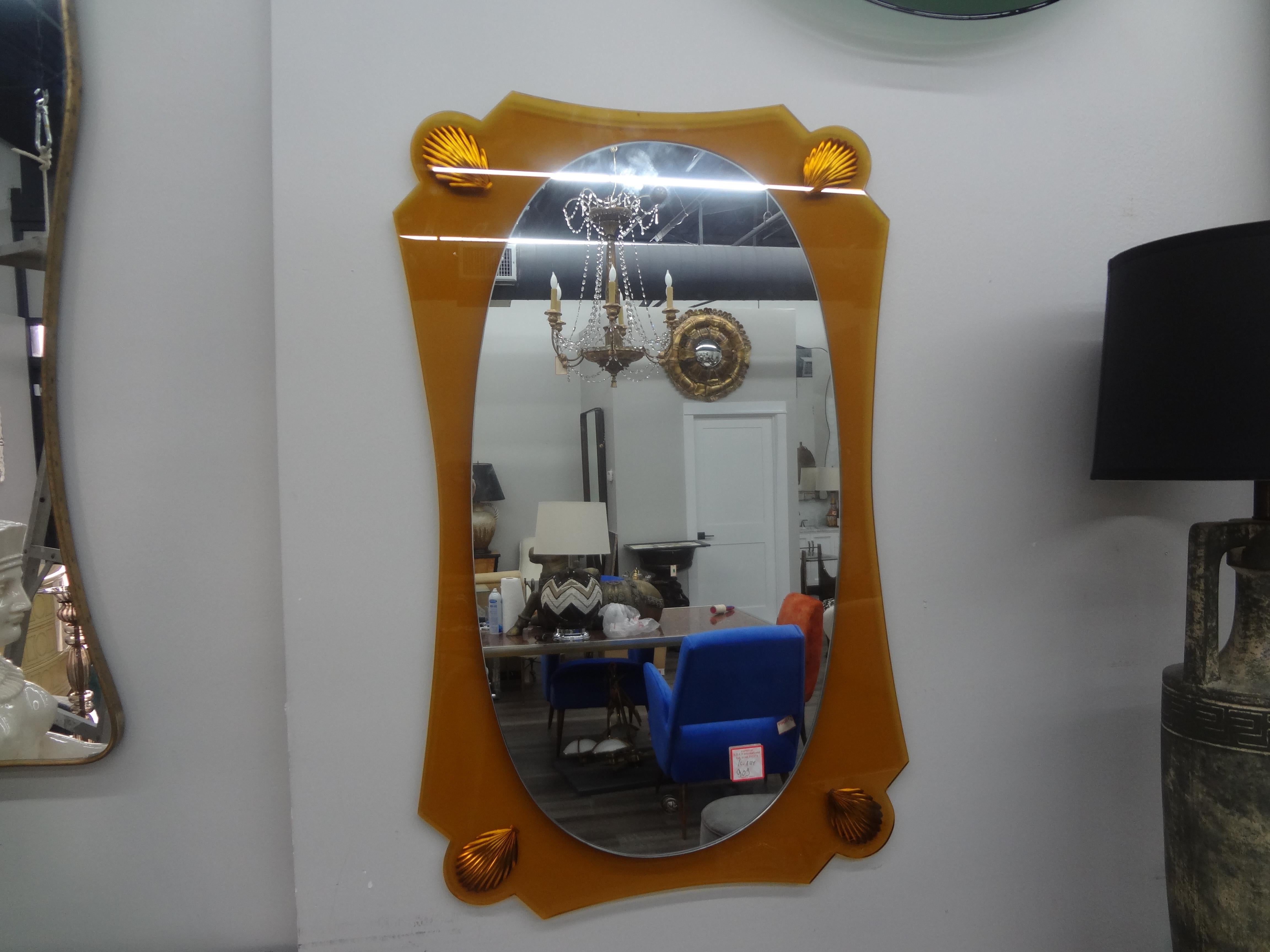 Italian Fontana Arte Style Golden Yellow Mirror In Good Condition For Sale In Houston, TX