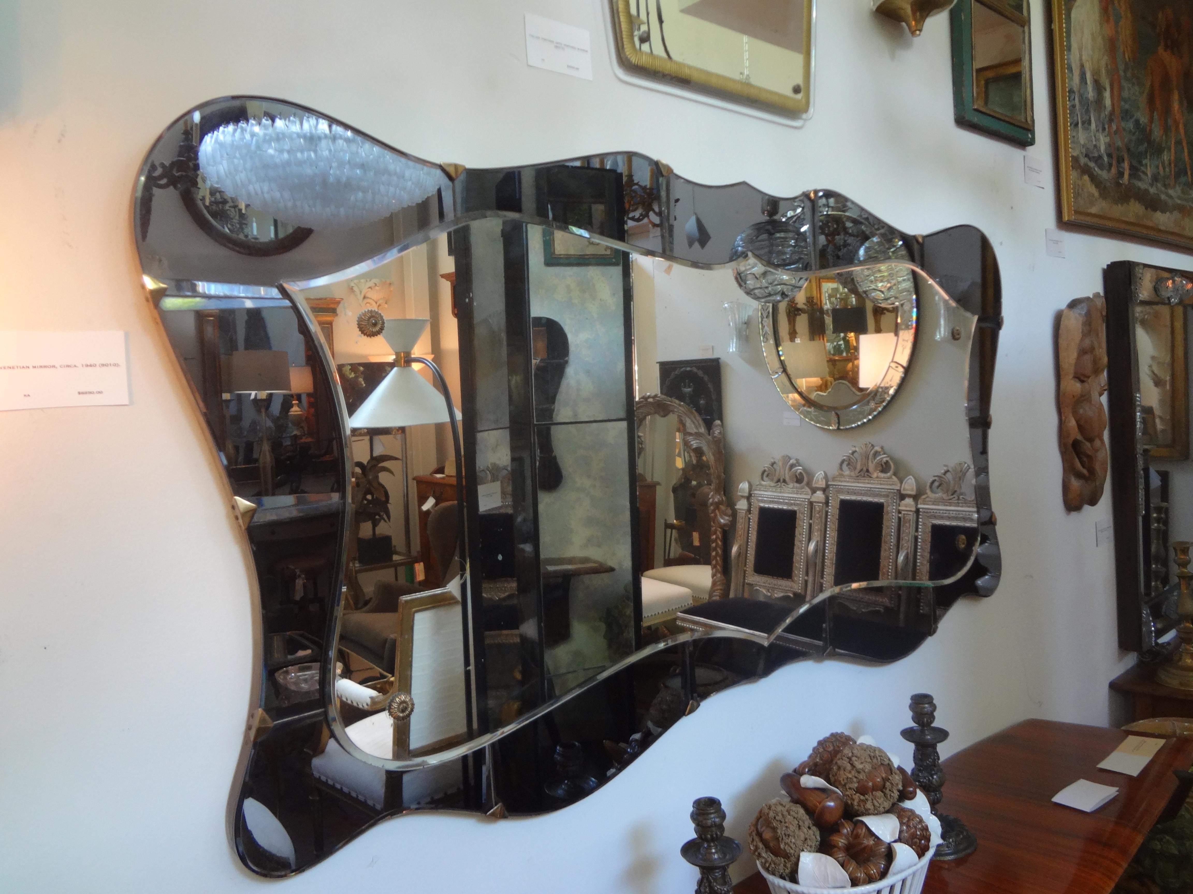Italian Fontana Arte Style Horizontal Beveled Mirror with Bronze Mounts 3