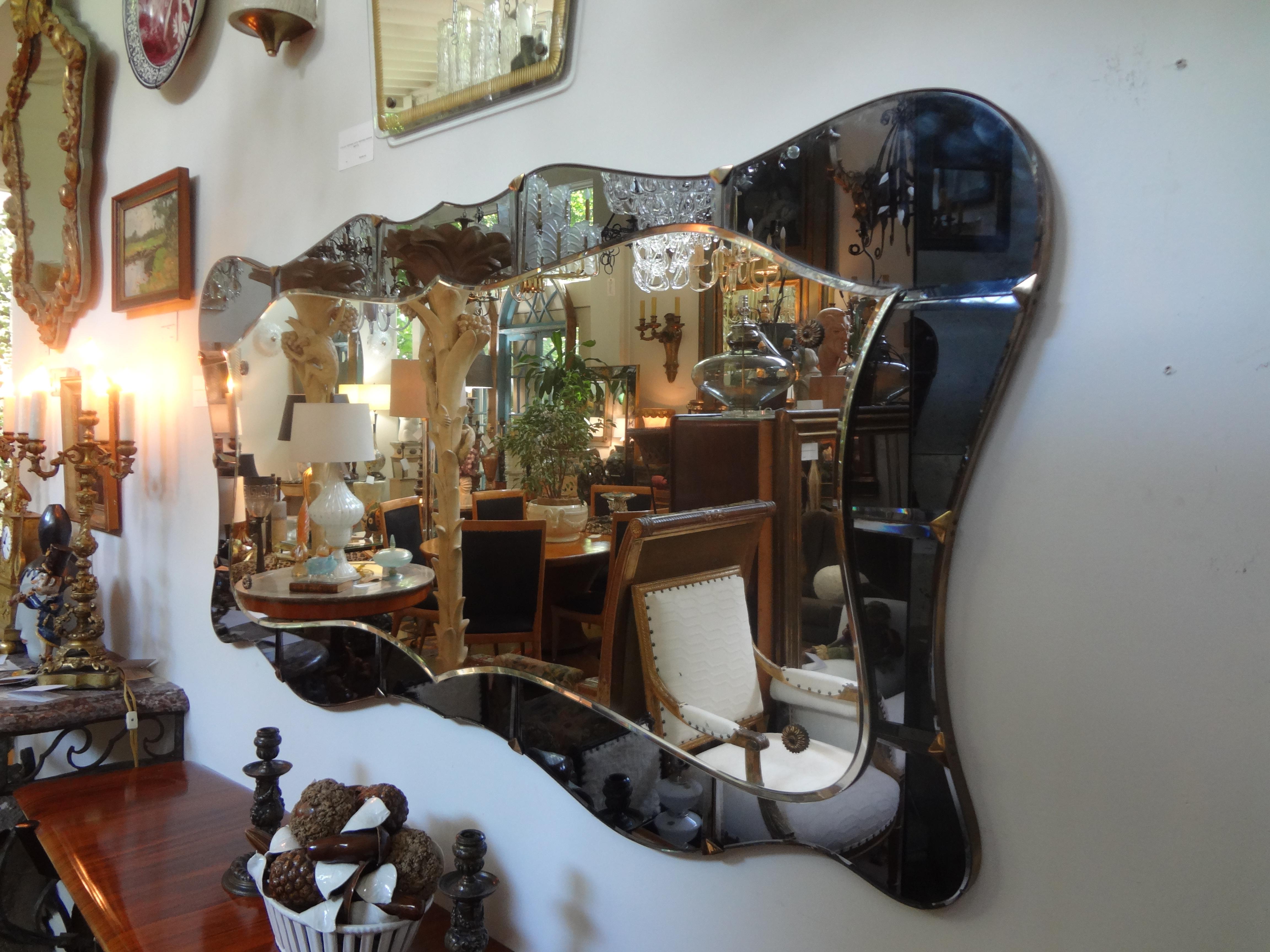 Italian Fontana Arte Style Horizontal Beveled Mirror with Bronze Mounts 4