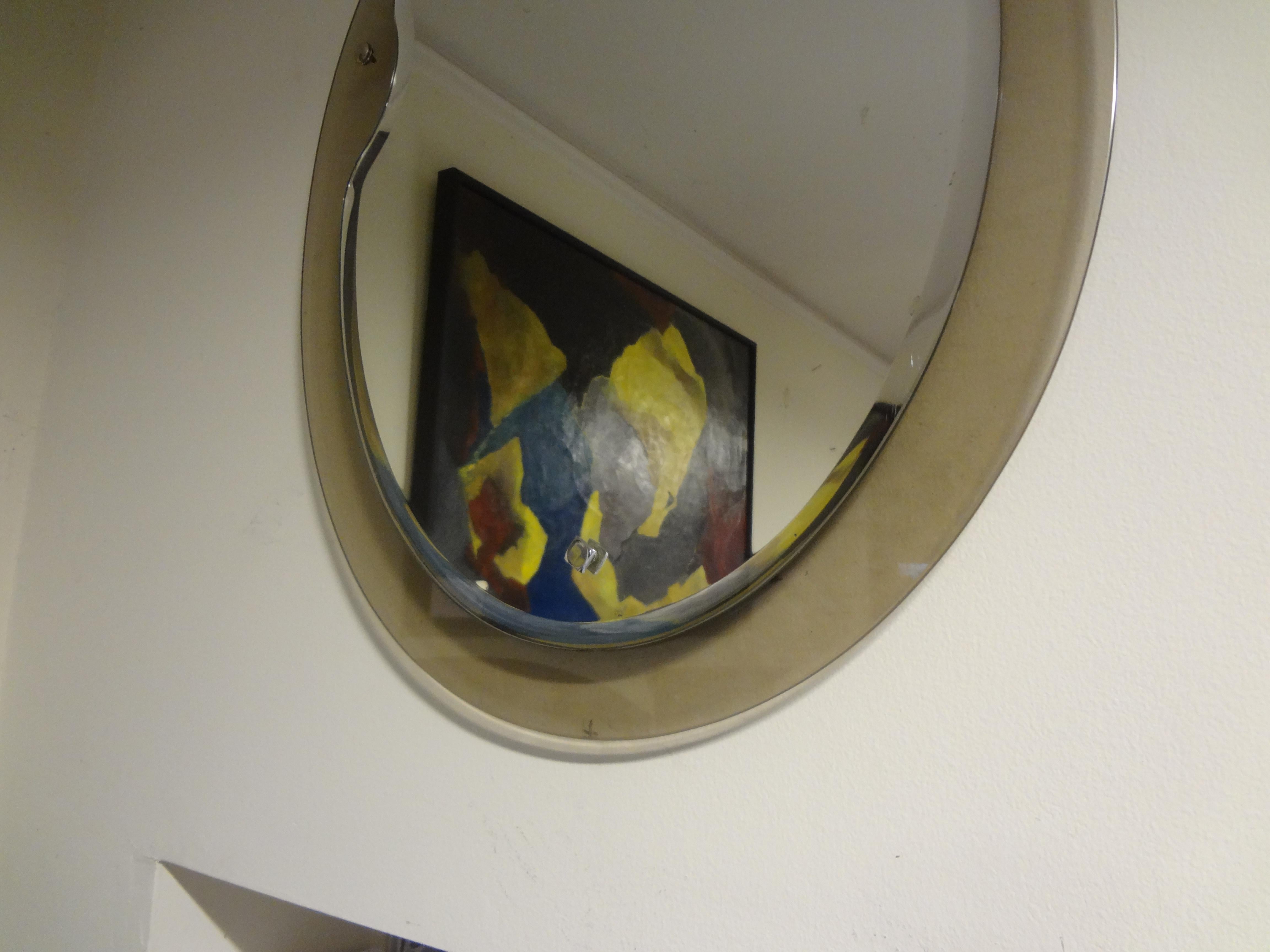 Italian Fontana Arte Style Oval Beveled Mirror In Good Condition In Houston, TX