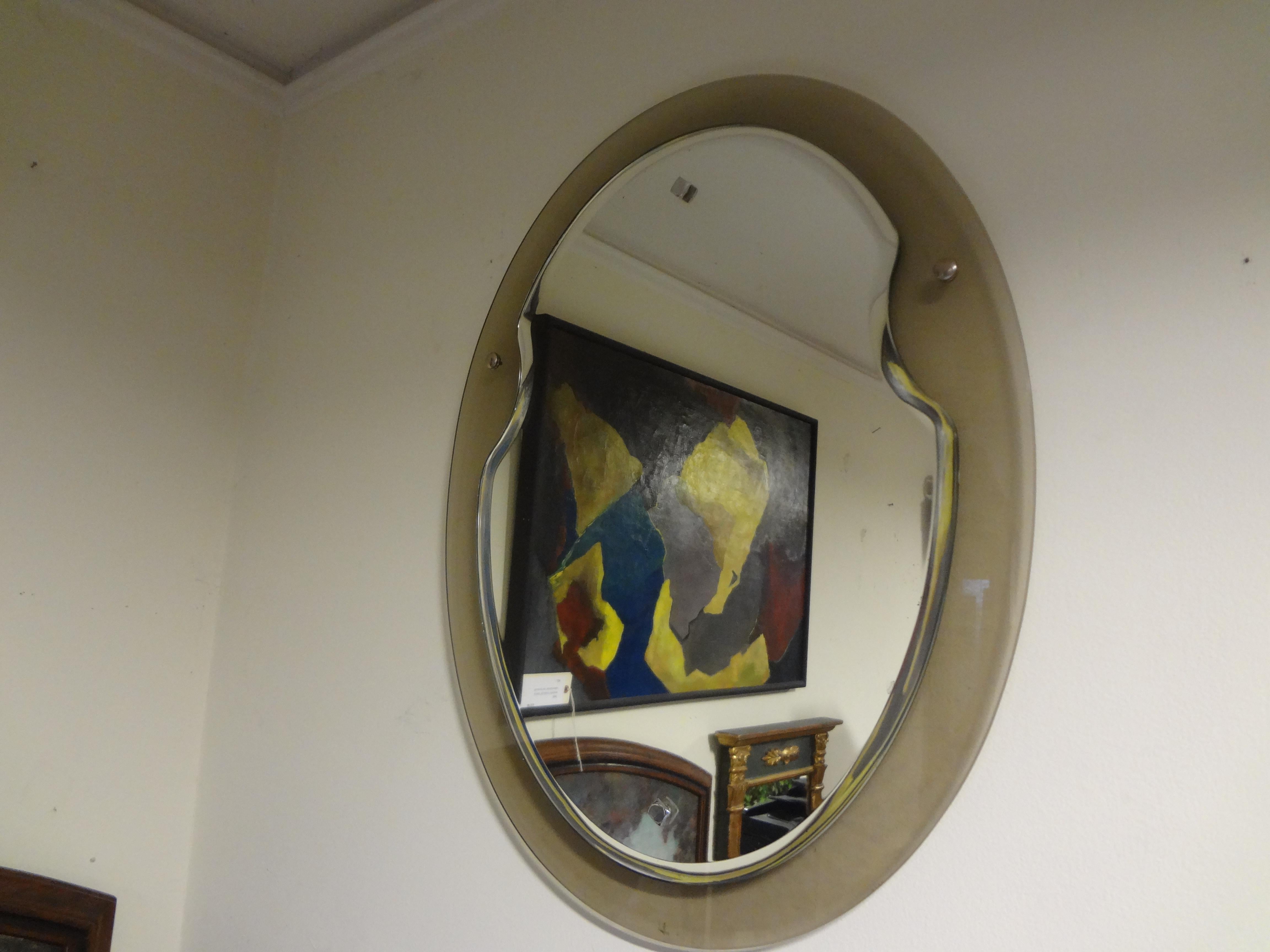 Mid-20th Century Italian Fontana Arte Style Oval Beveled Mirror