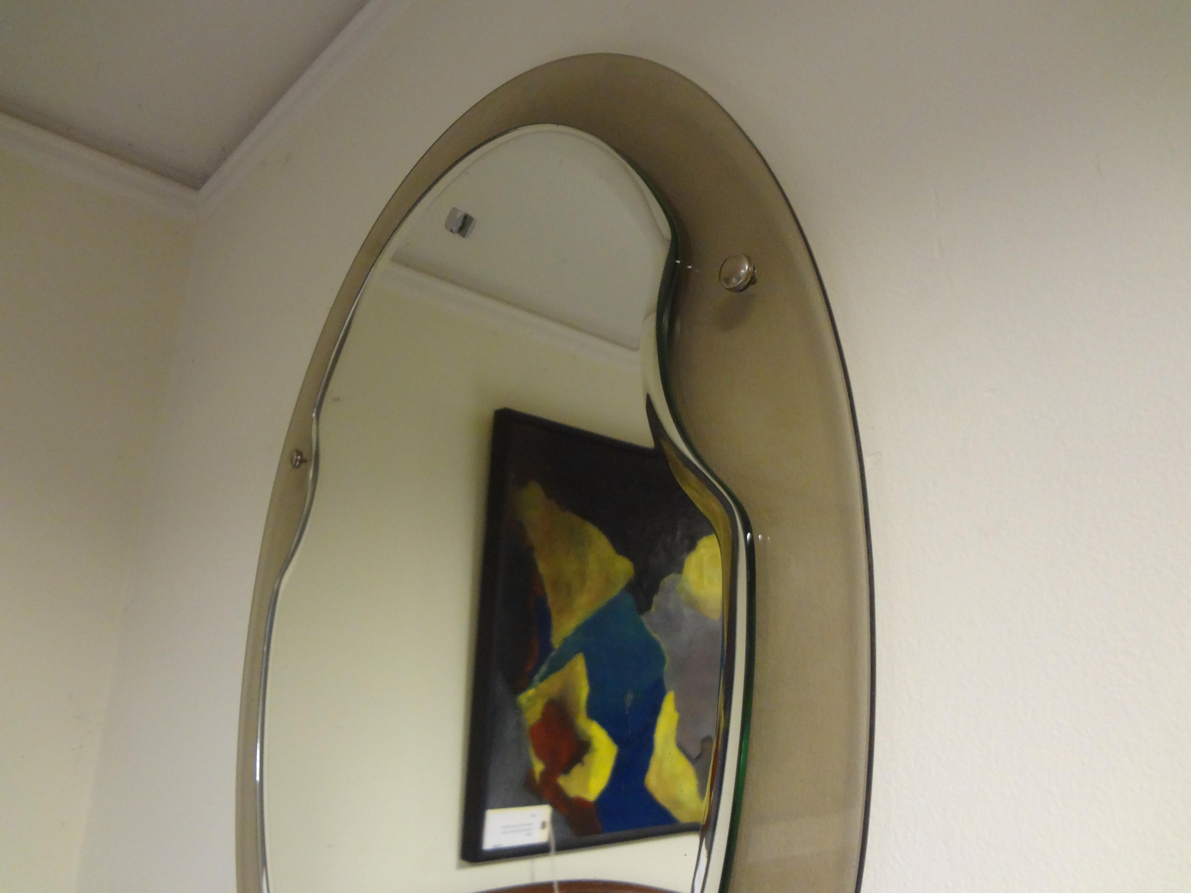 Glass Italian Fontana Arte Style Oval Beveled Mirror