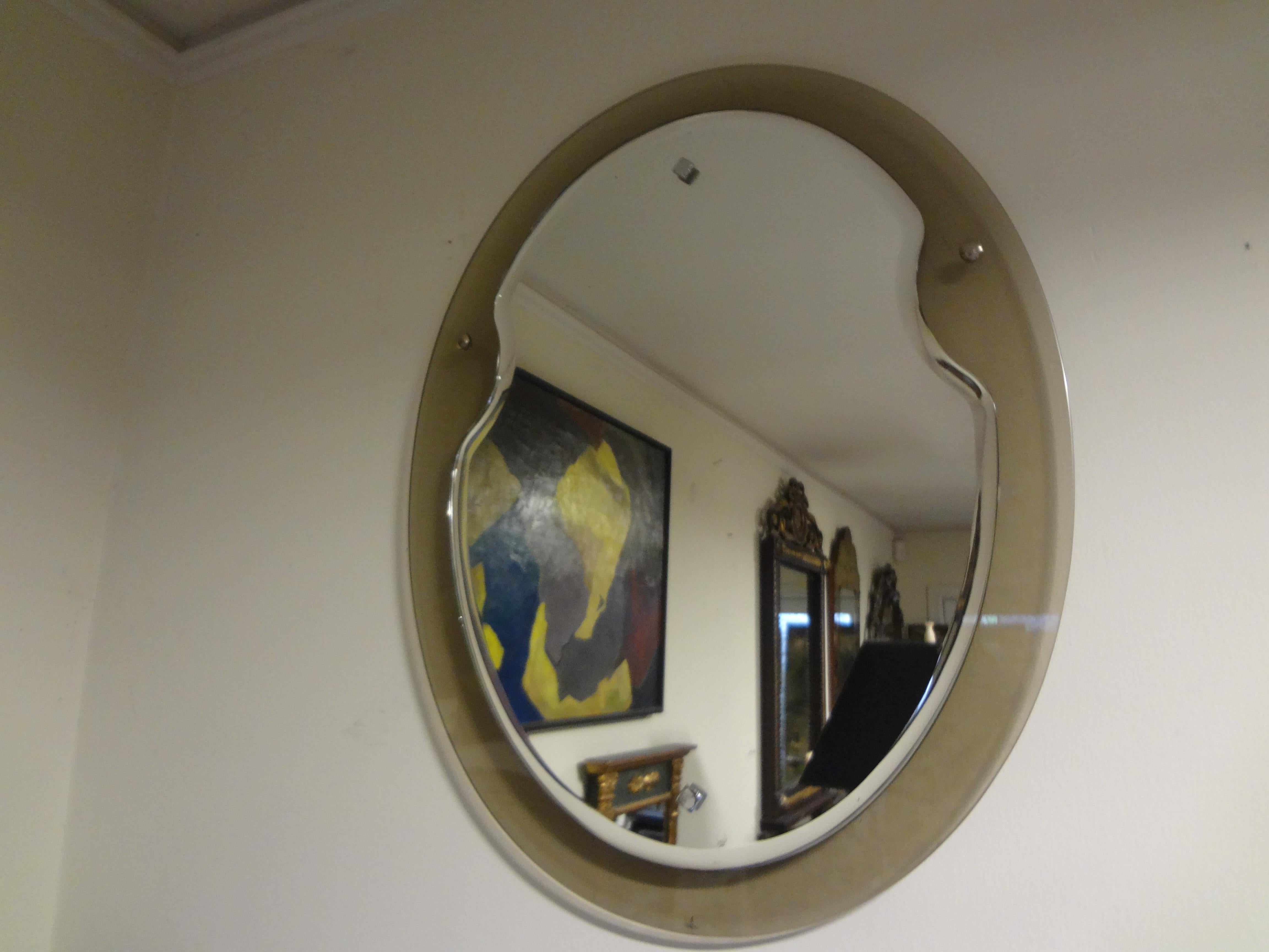 Italian Fontana Arte Style Oval Beveled Mirror 1