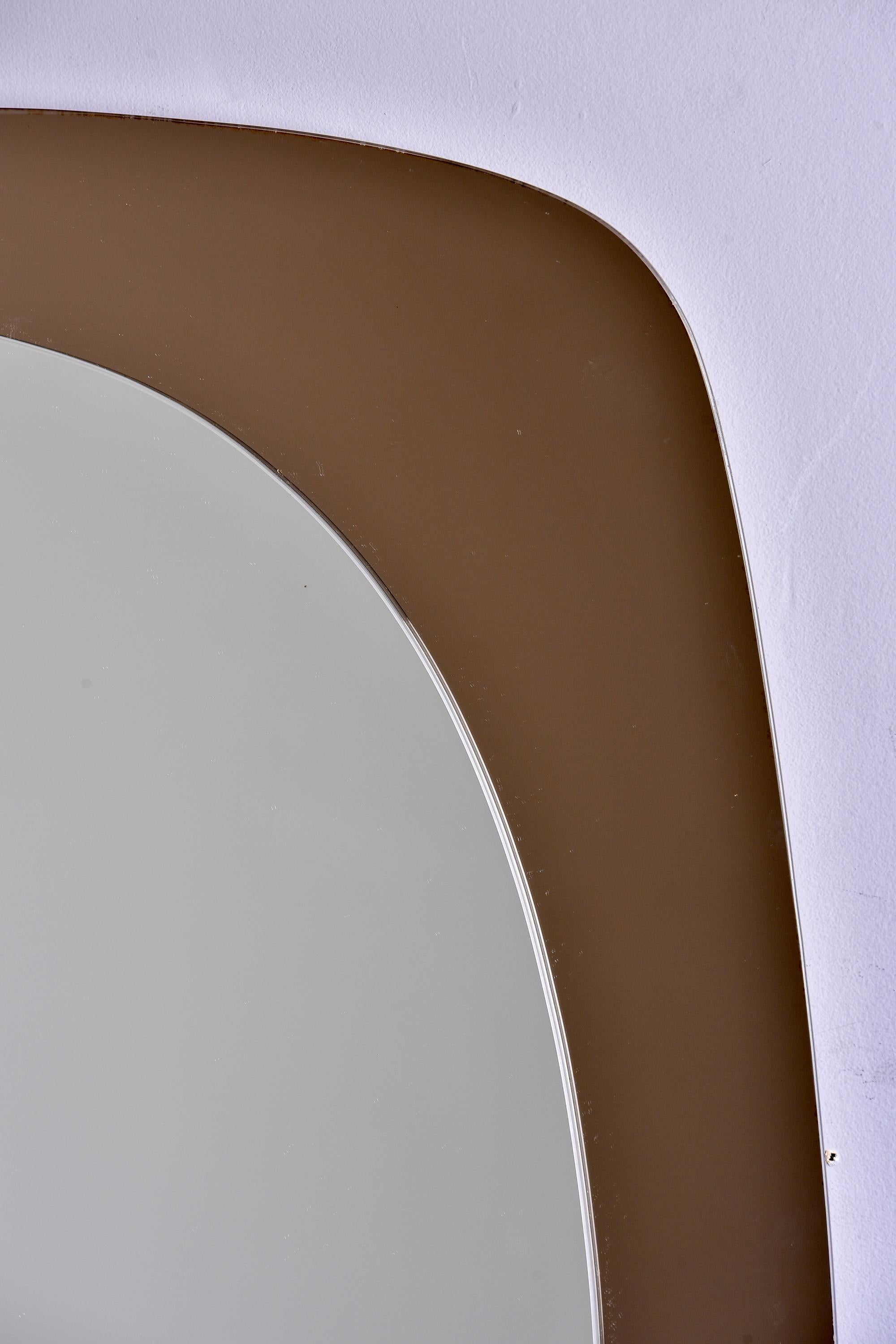 Italian Fontana Arte Style Oval Mirror With Smoky Glass Frame In Good Condition In Troy, MI