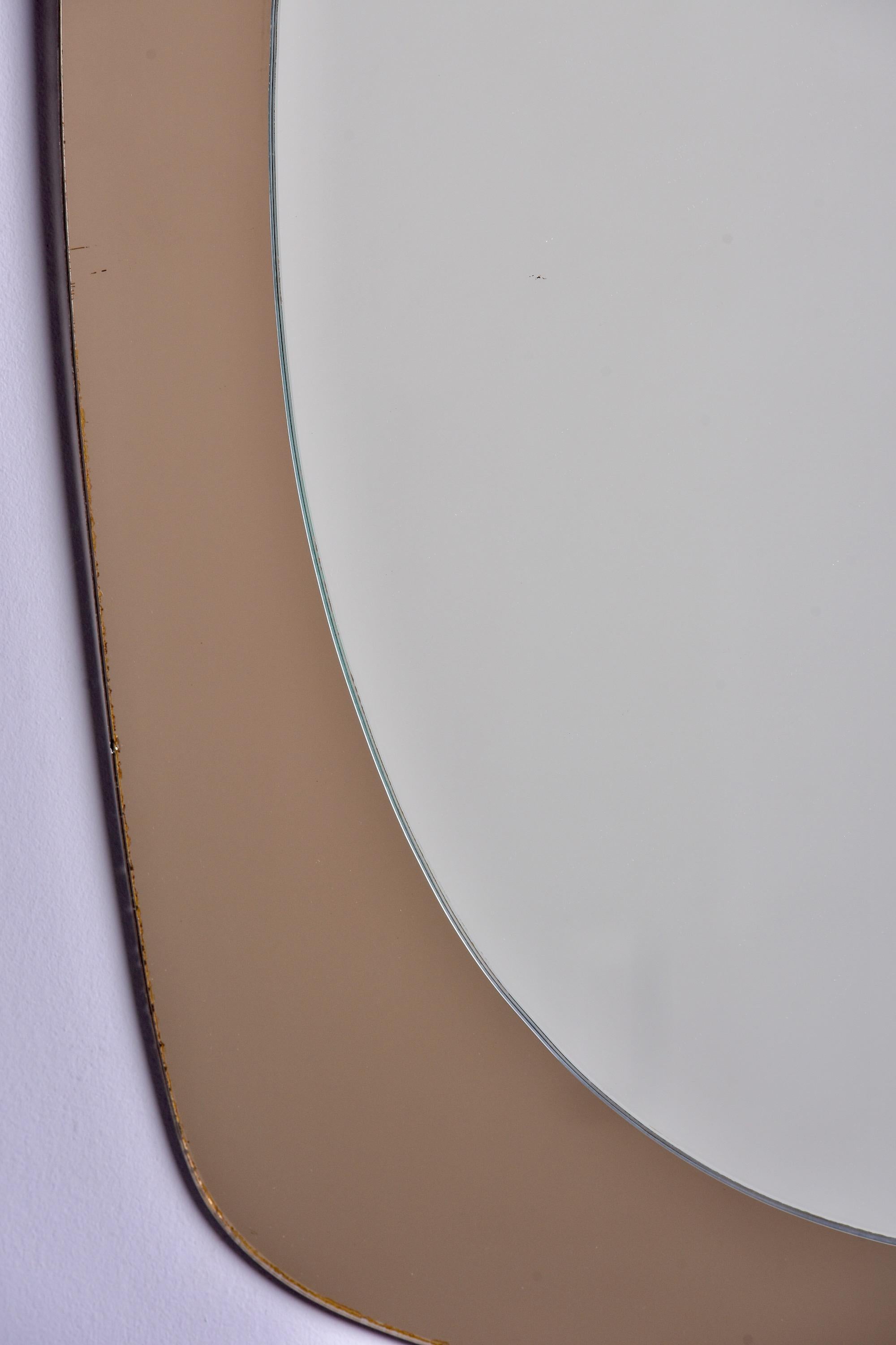 Italian Fontana Arte Style Oval Mirror With Smoky Glass Frame 1