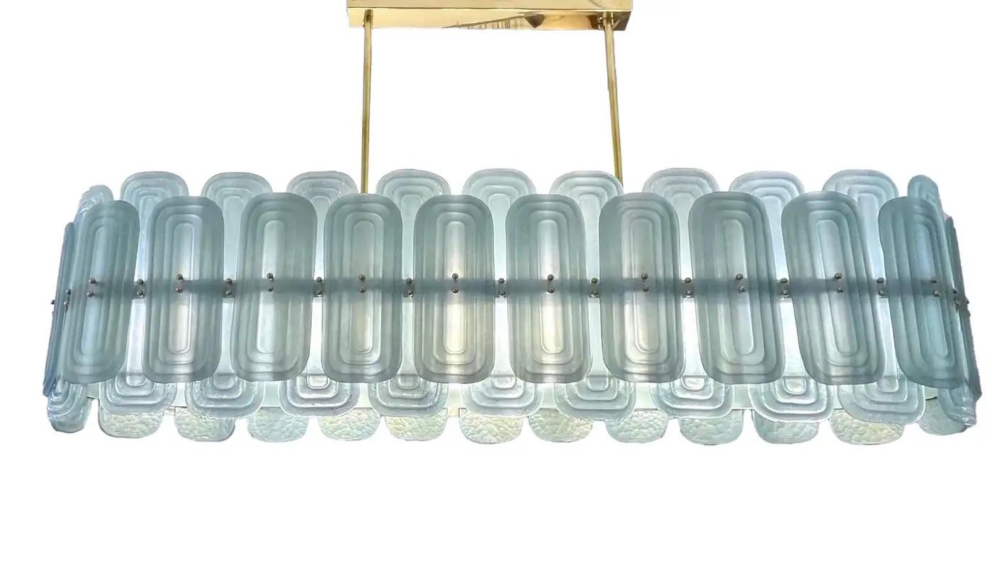 Italienischer Fontana Arte Stil Perle Aqua Blau Murano Glas Oval Messing Kronleuchter im Angebot 9