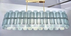 Italienischer Fontana Arte Stil Perle Aqua Blau Murano Glas Oval Messing Kronleuchter
