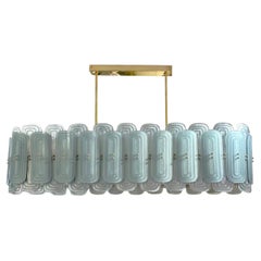Italian Fontana Arte Style Pearl Aqua Blue Murano Glass Oval Brass Chandelier