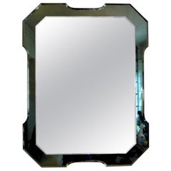 Italian Fontana Arte Style Rectangular Mirror with Green Beveled Border