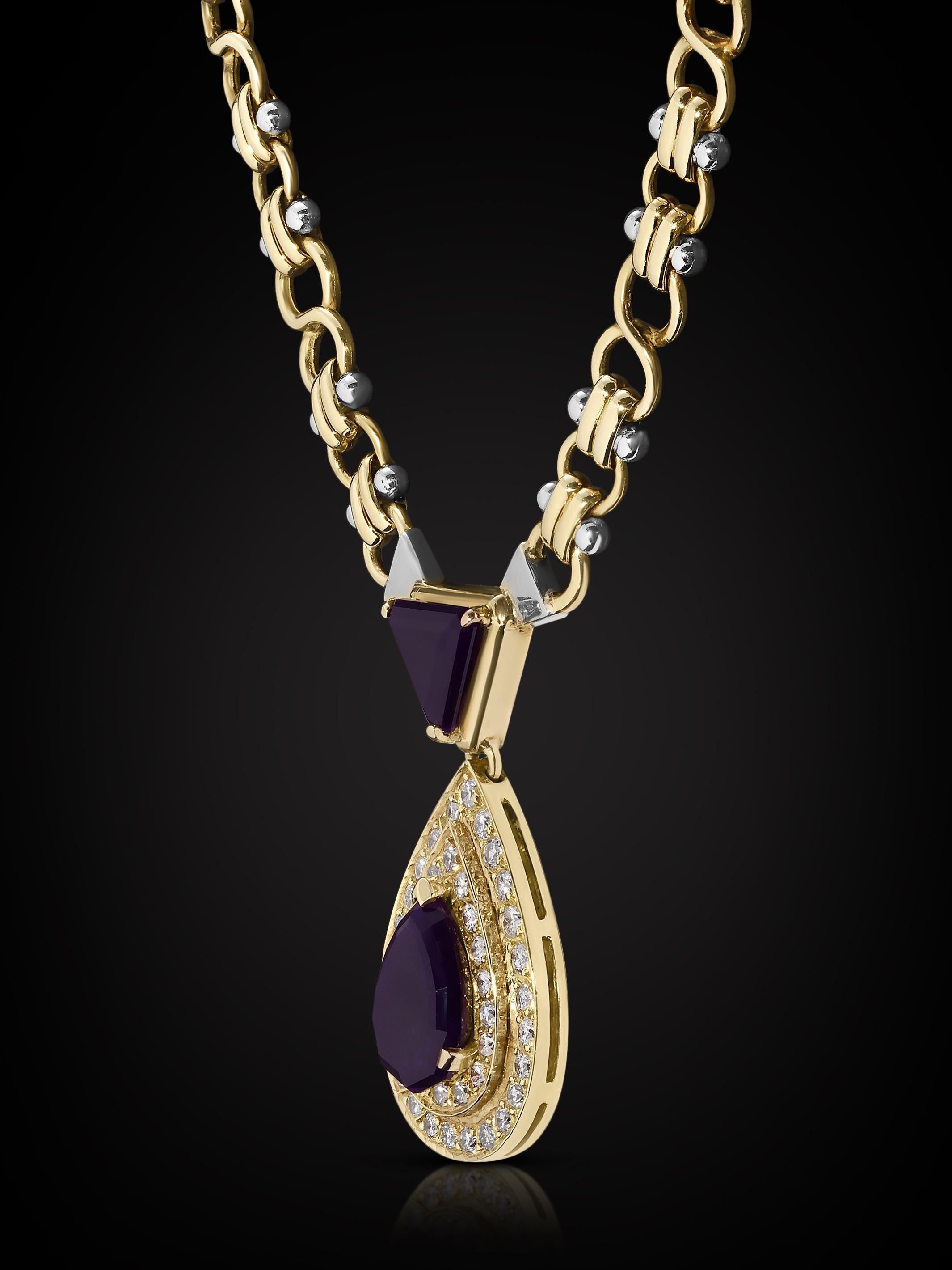 Mixed Cut Italian FOPE Sugilite and VS Diamond Necklace in 18k Gold For Sale