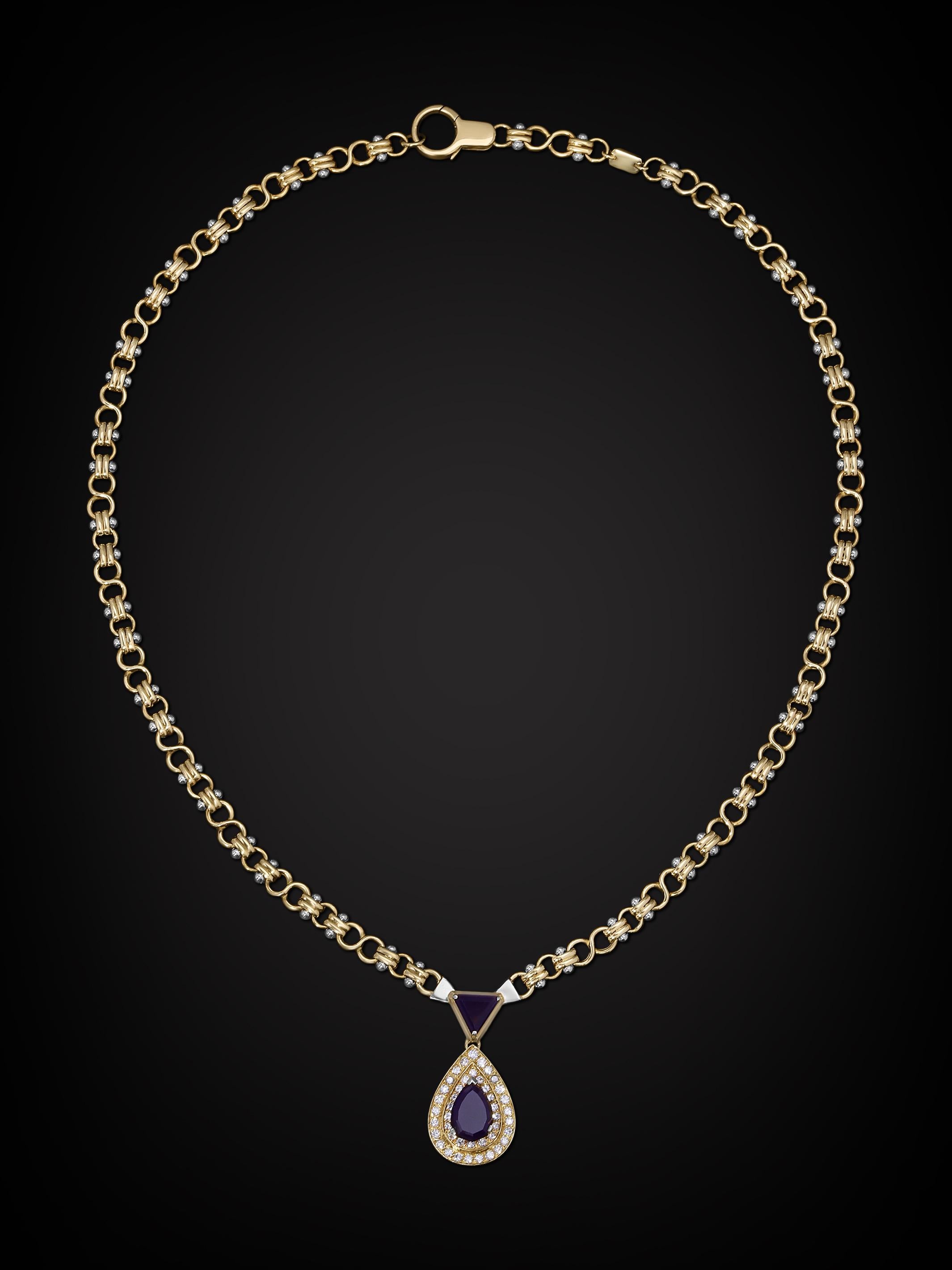 Women's Italian FOPE Sugilite and VS Diamond Necklace in 18k Gold For Sale