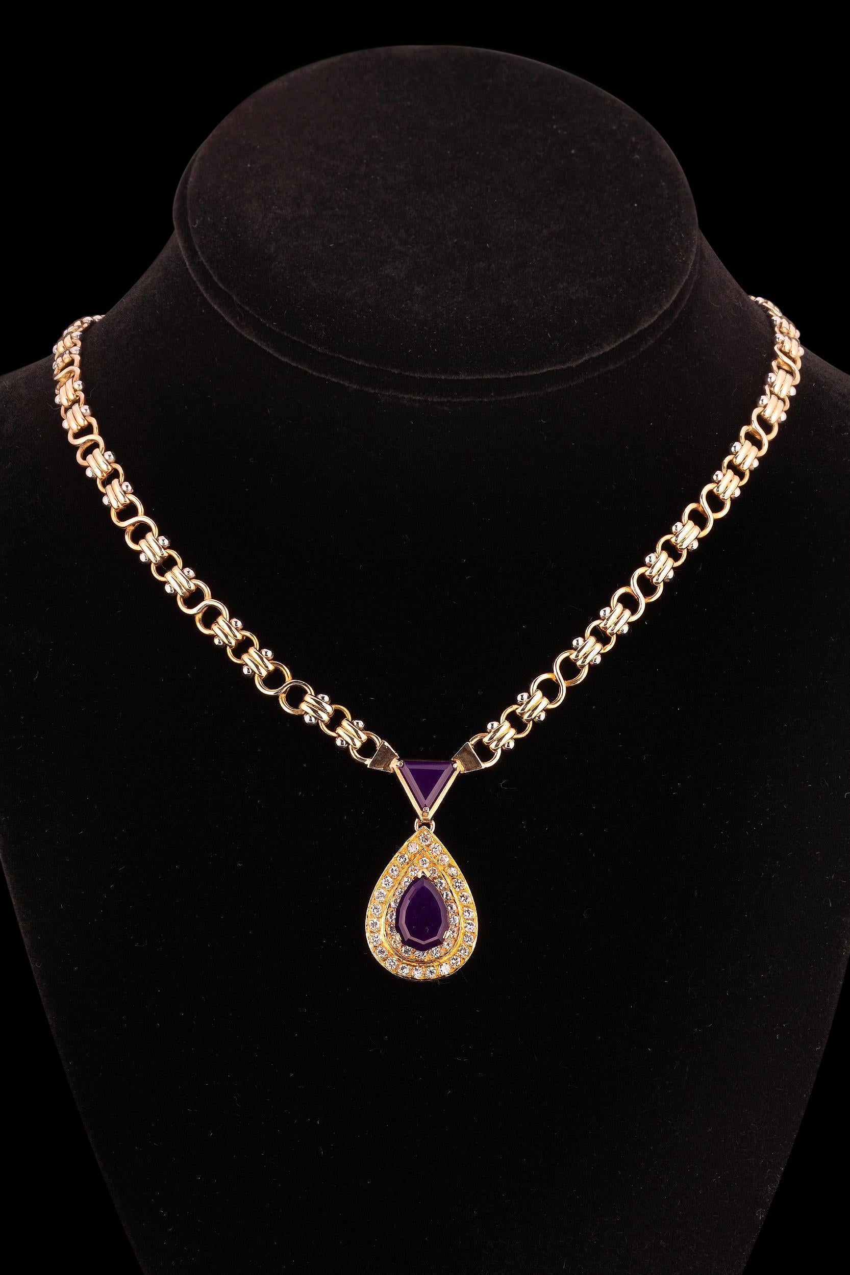 Italian FOPE Sugilite and VS Diamond Necklace in 18k Gold For Sale 1