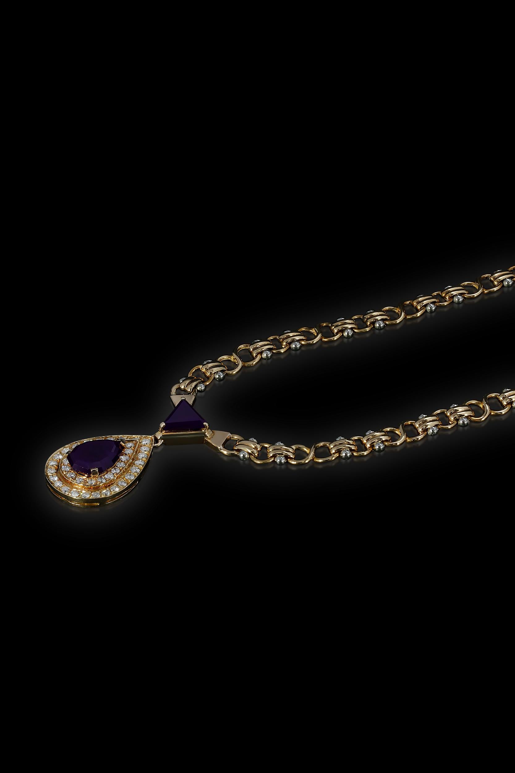 Italian FOPE Sugilite and VS Diamond Necklace in 18k Gold For Sale 2