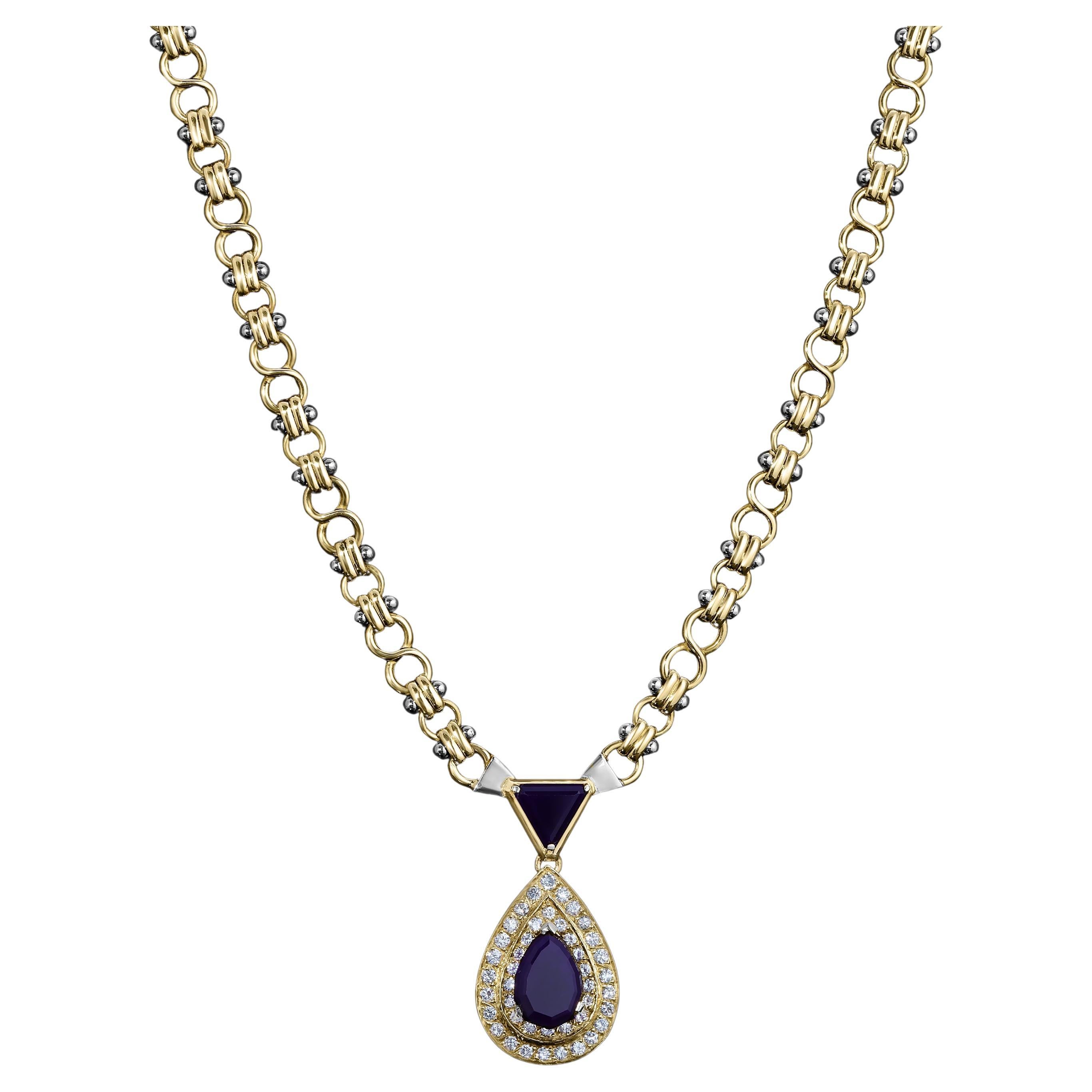 Italian FOPE Sugilite and VS Diamond Necklace in 18k Gold