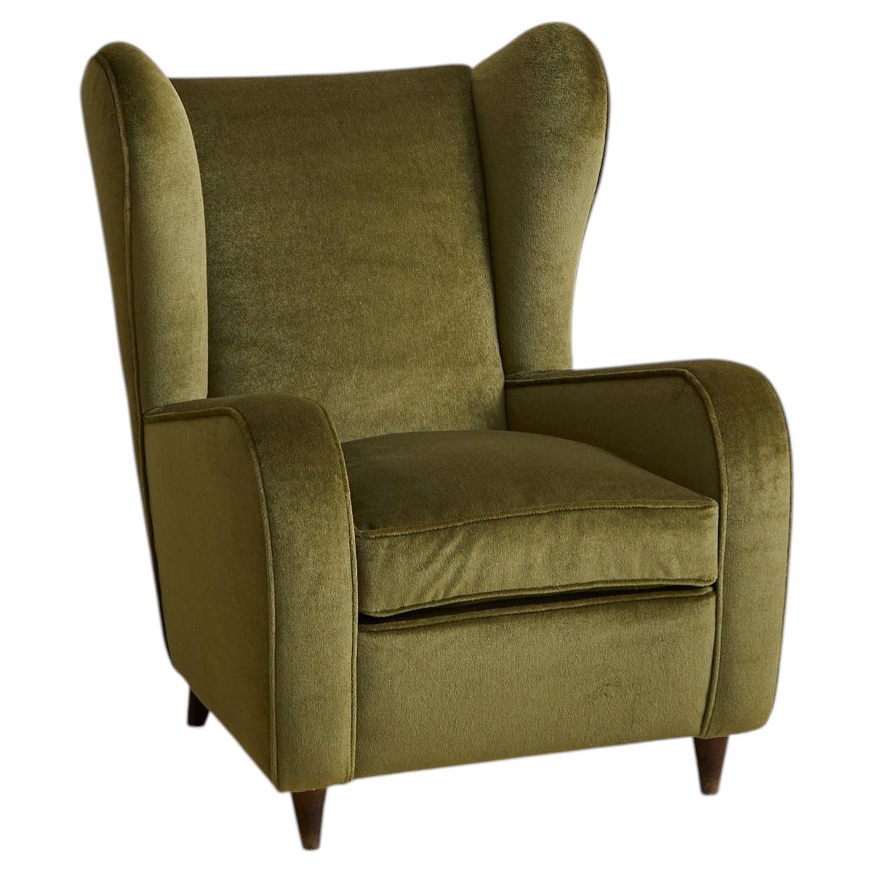 Chaise longue italienne en velours vert forêt avec coussin en duvet, années 1950