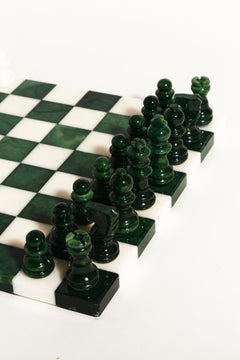 Italian Forest Green/White Large Alabaster Marble Chess Set