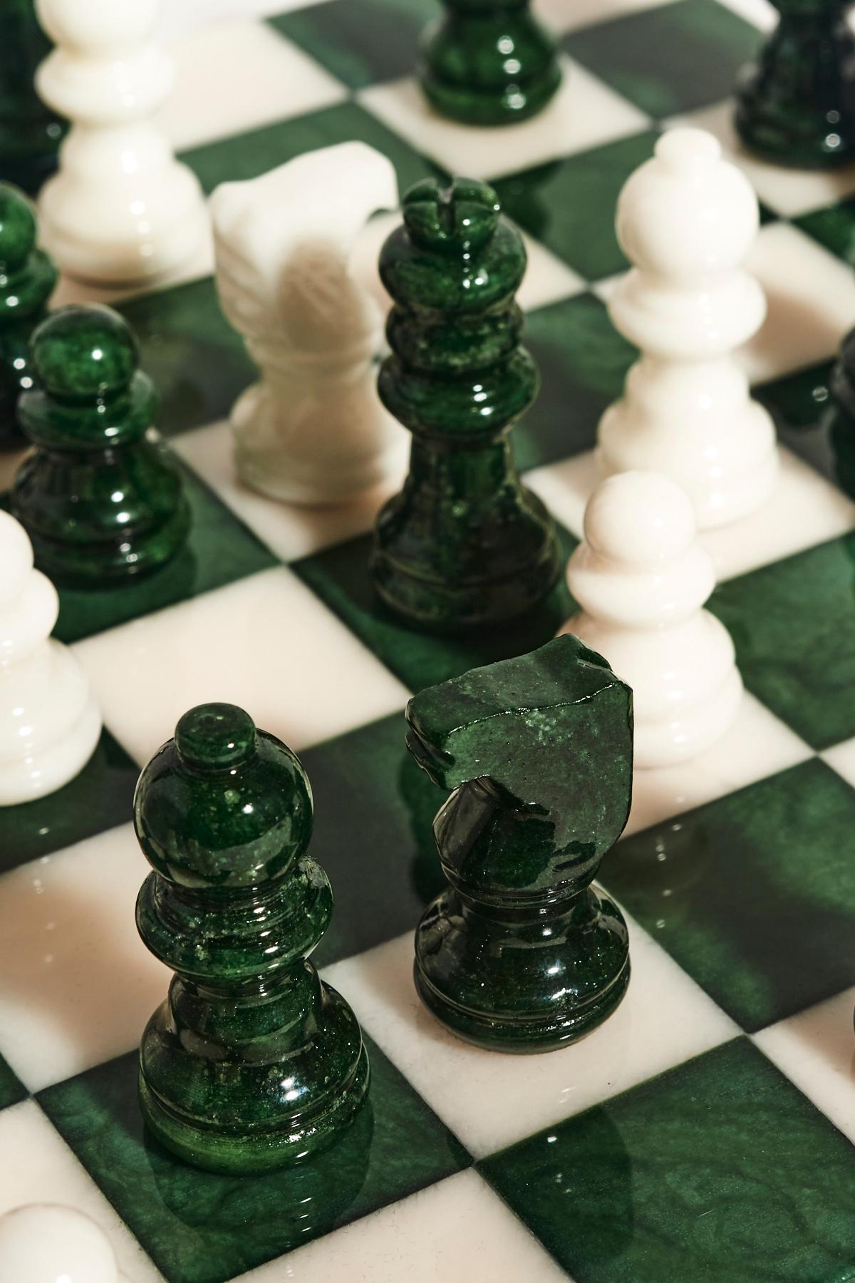 green and white marble chess set