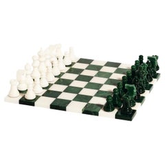 Italian Forest Green/White Large Alabaster Marble Chess Set