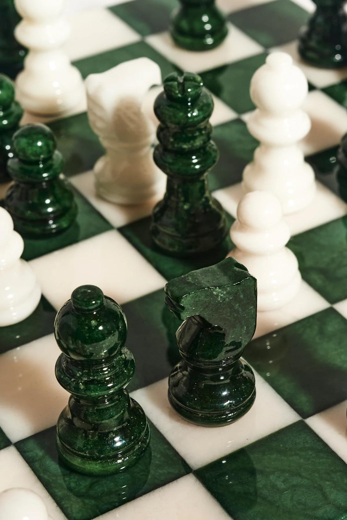 pink marble chess set