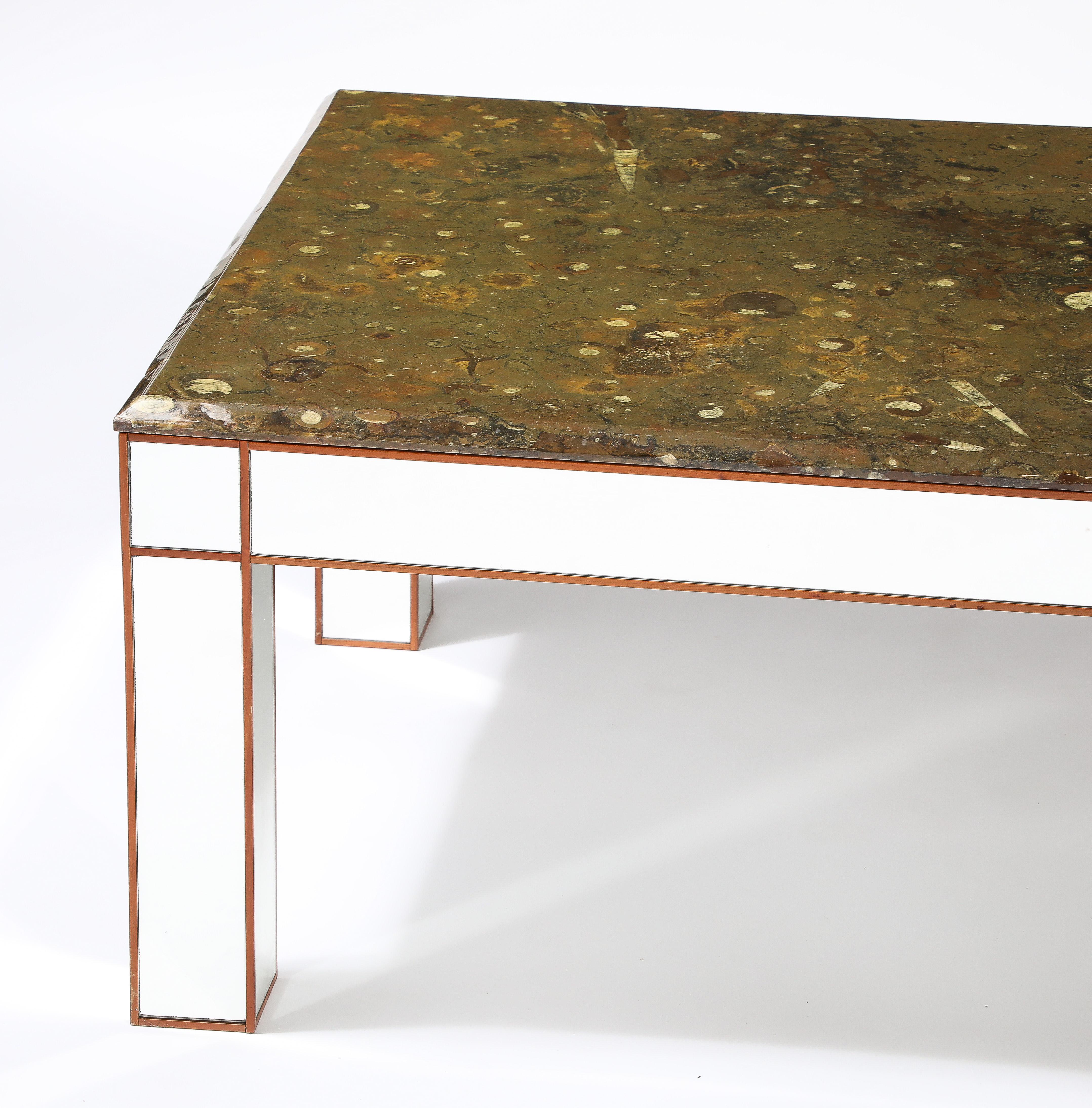 Italian Fossilized Marble and Mirrored Cocktail Table, circa 1950  For Sale 7