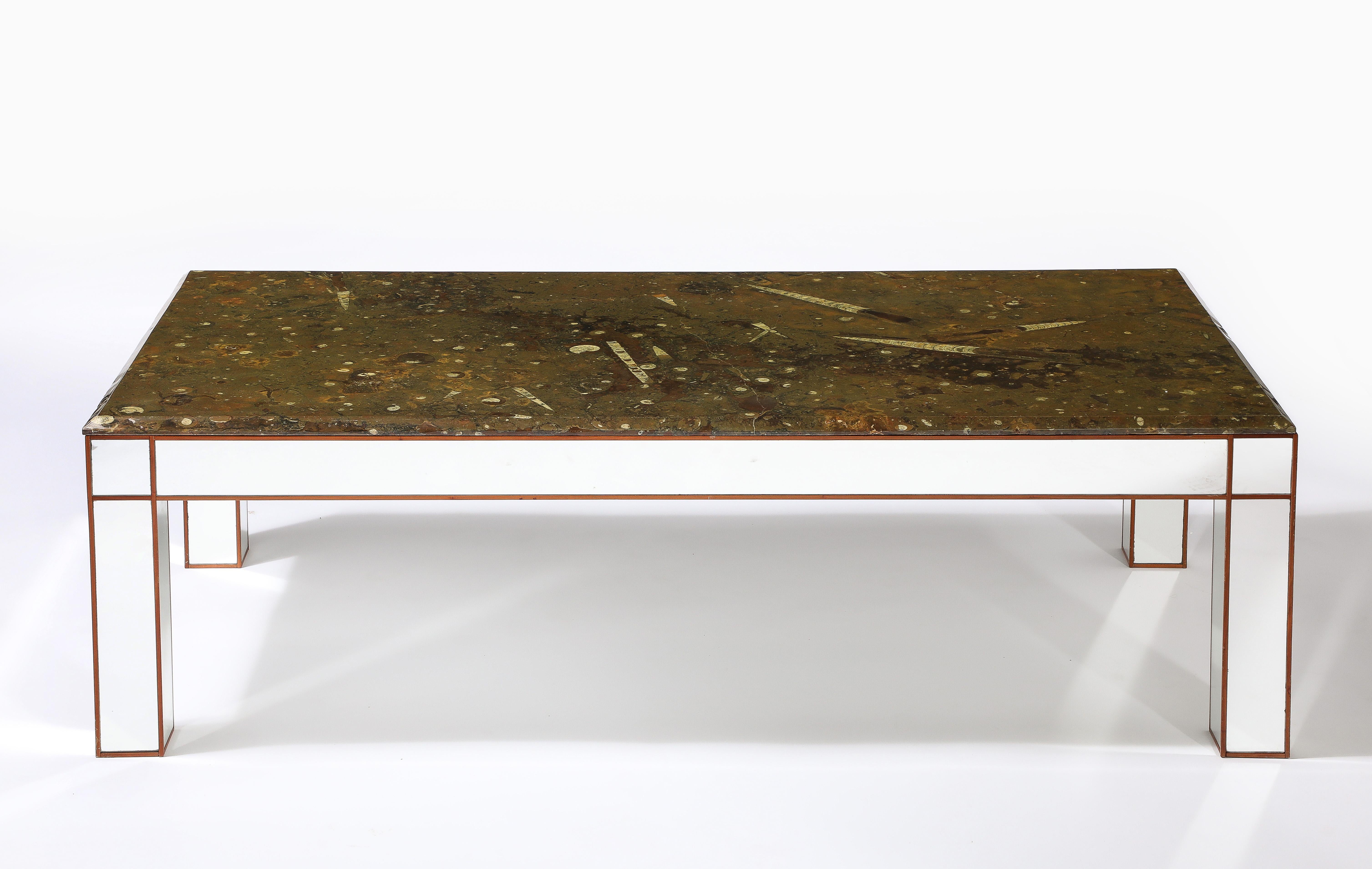 Italian Fossilized Marble and Mirrored Cocktail Table, circa 1950  For Sale 8